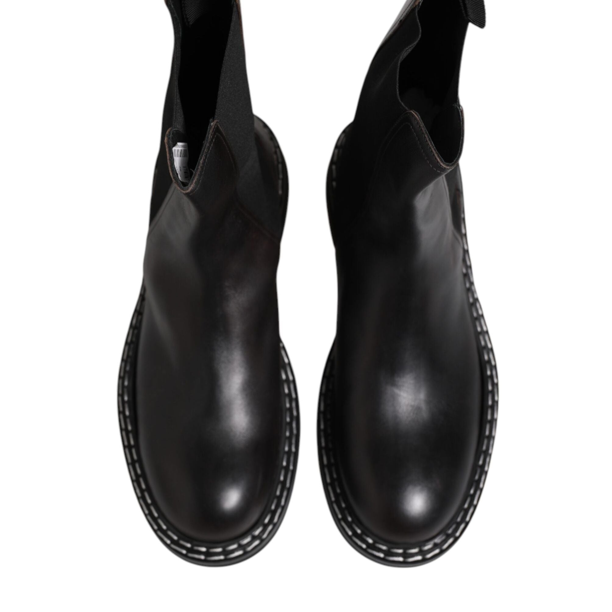 Dolce & Gabbana Black Leather Mid Calf Boots Flats Shoes