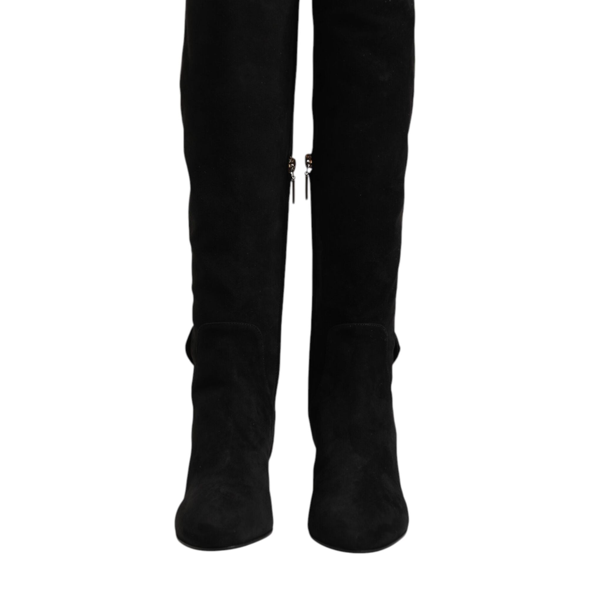 Dolce & Gabbana Black Suede Leather Knee High Boots Shoes