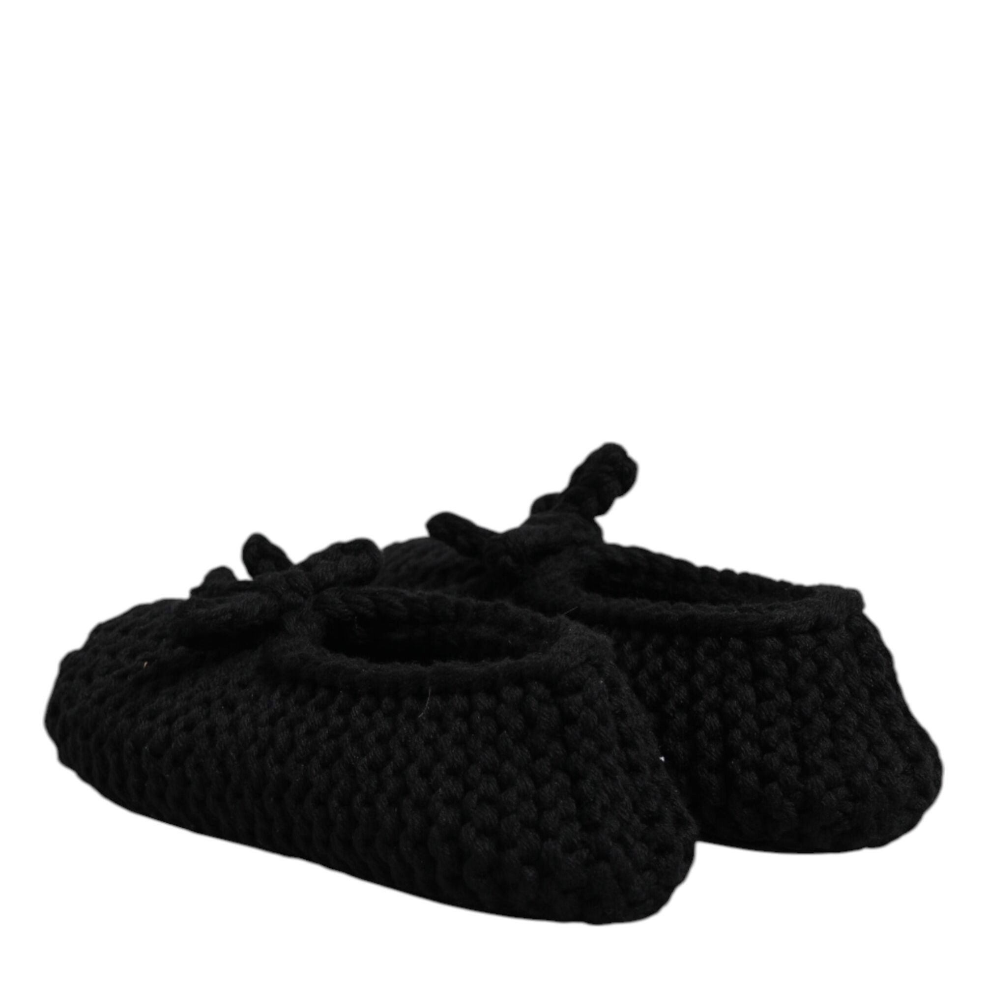 Dolce & Gabbana Black Wool Slip On Flats Ballerina Shoes