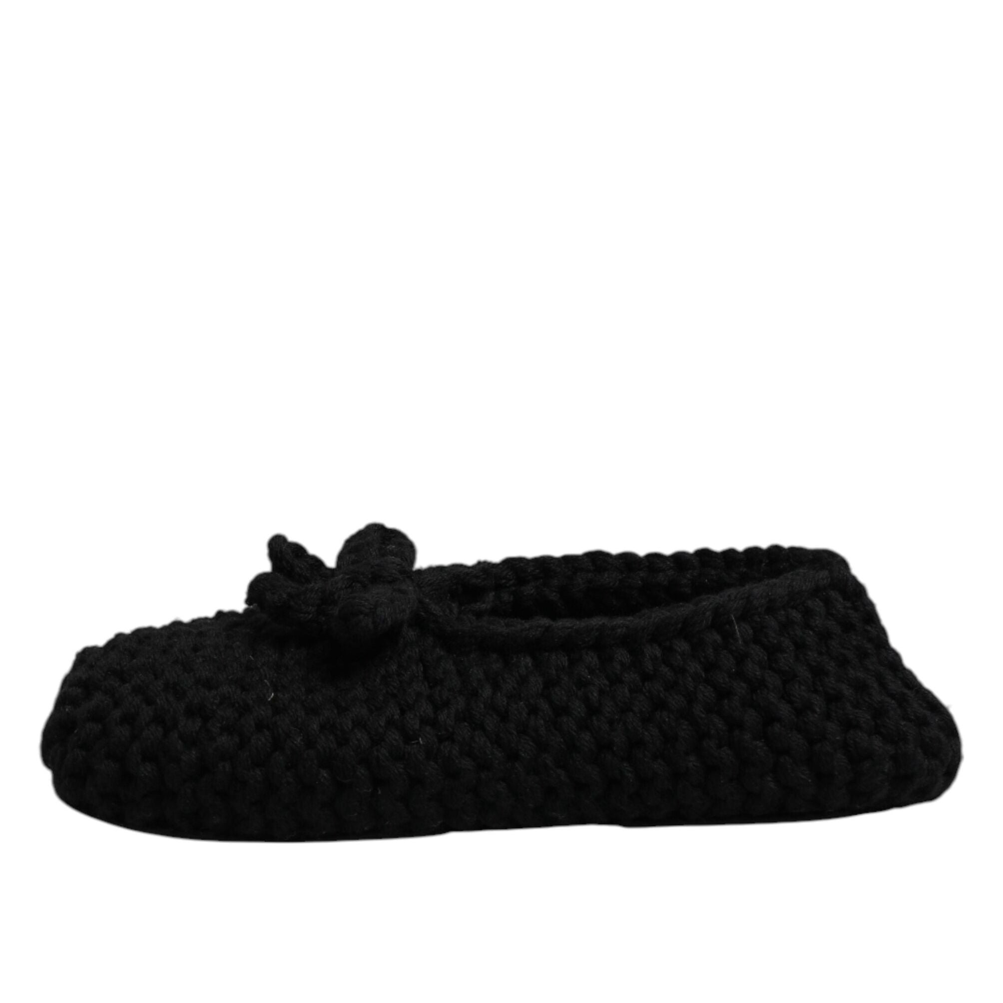 Dolce & Gabbana Black Wool Slip On Flats Ballerina Shoes