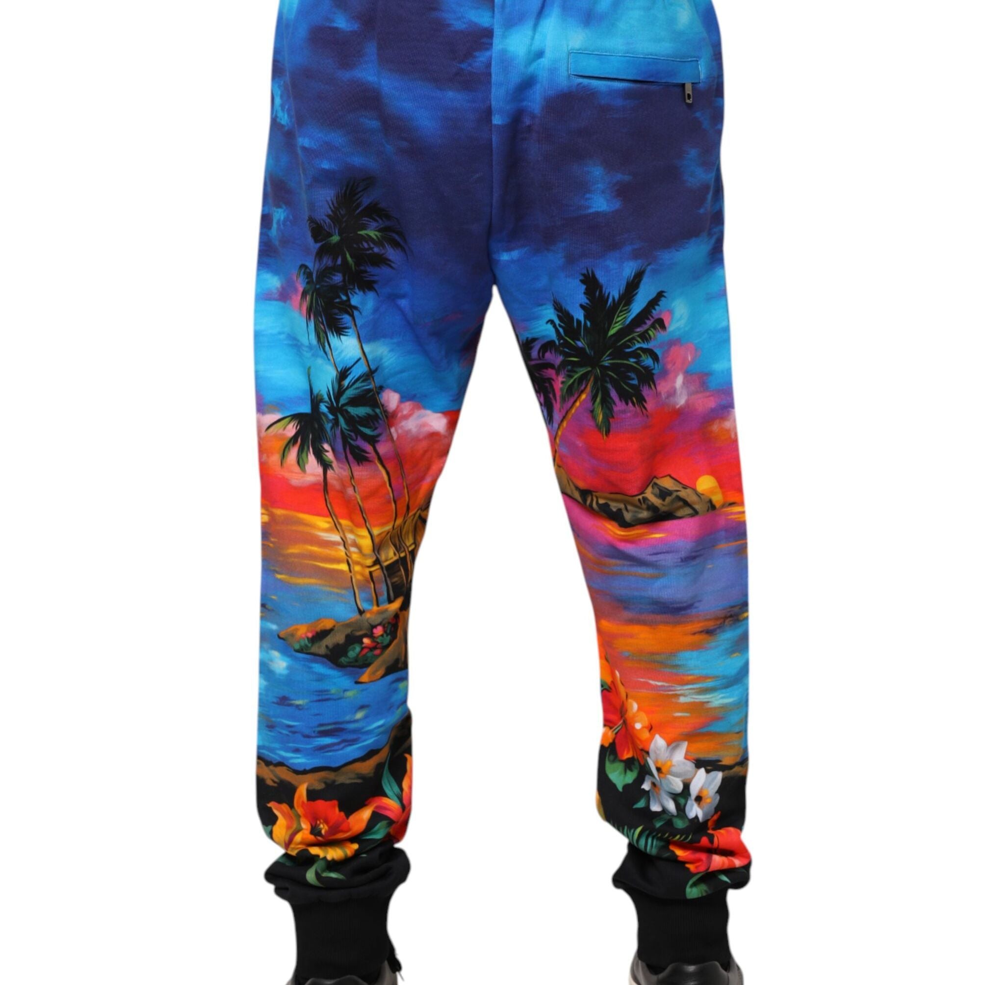 Dolce & Gabbana Blue Hawaiian Print Jogger Sweatpants Pants