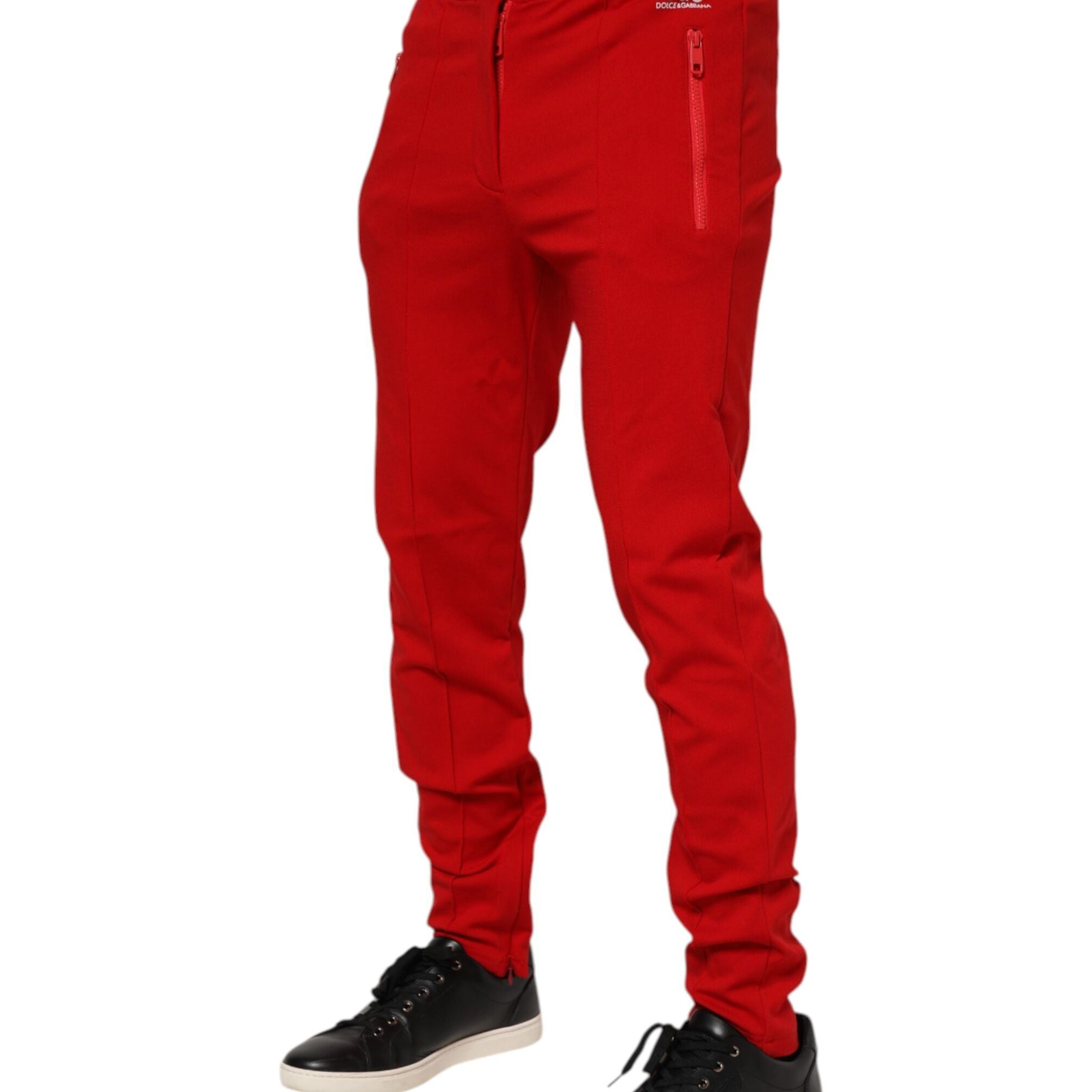 Dolce & Gabbana Red Viscose Logo Jogger Men Sweatpants Pants
