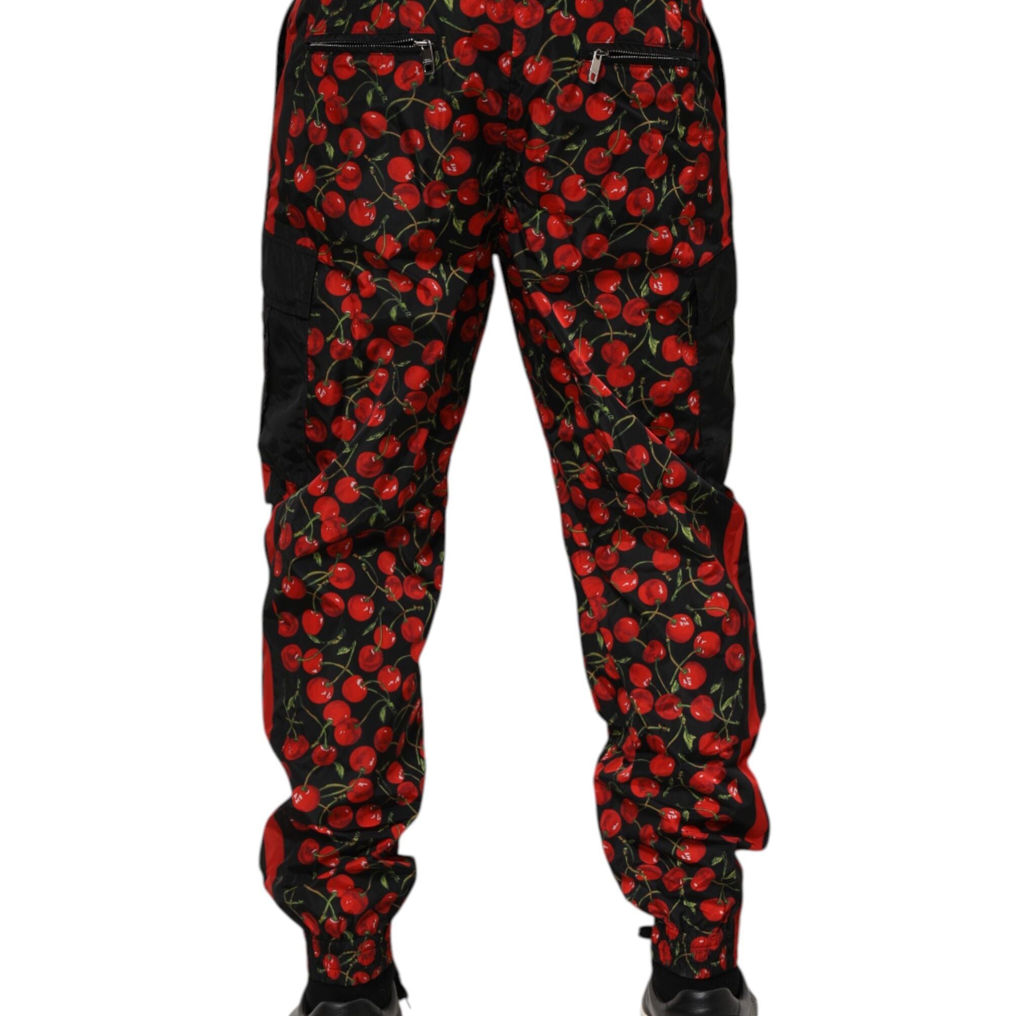 Dolce & Gabbana Black Red Cherry Print Men Sweatpants Pants