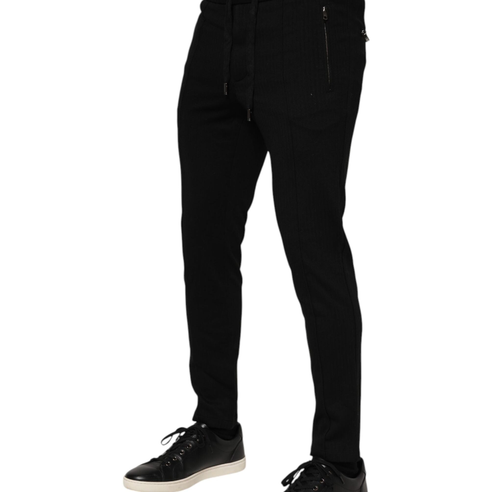 Dolce & Gabbana Black Viscose Drawstring Men Jogger Pants