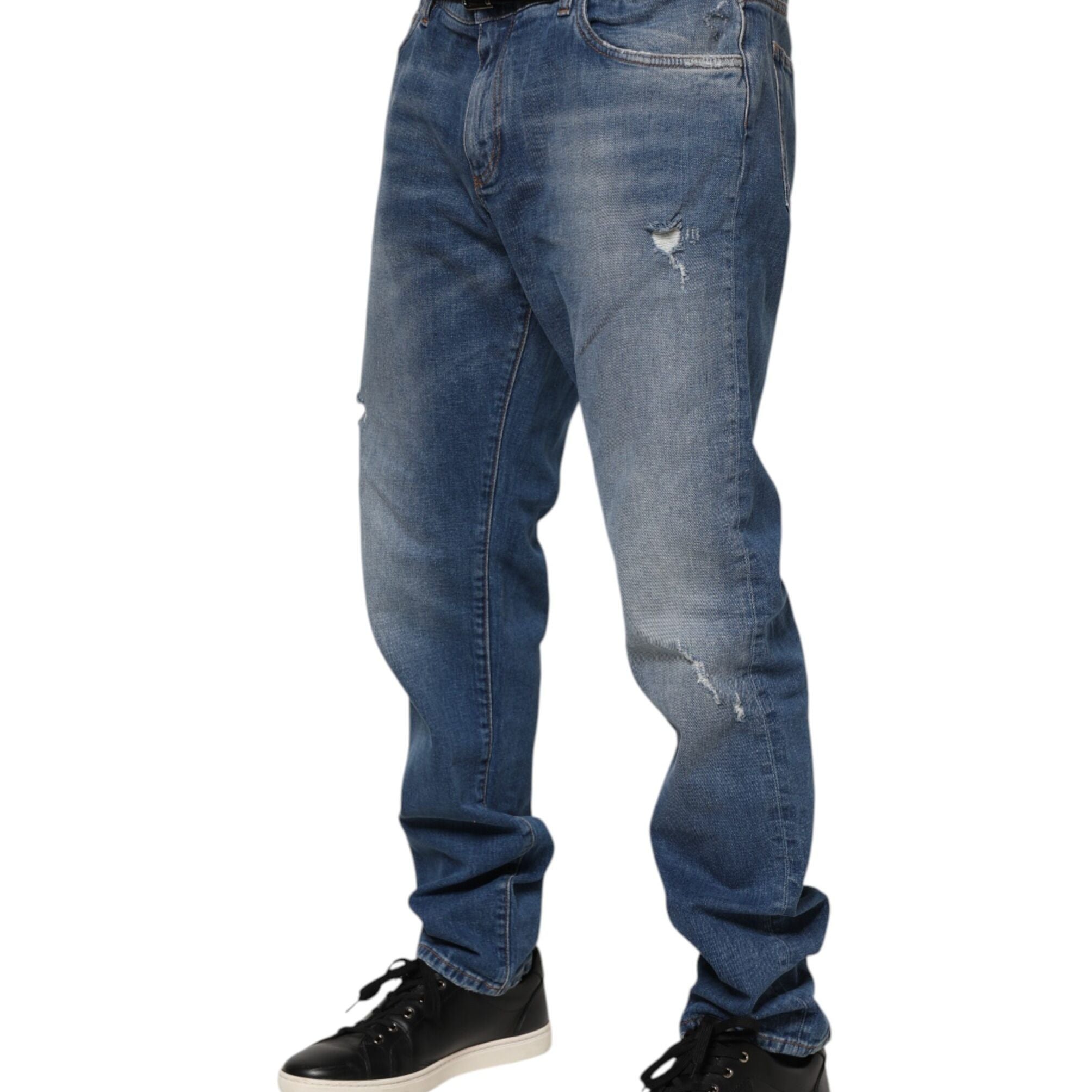 Dolce & Gabbana Blue Washed Cotton Logo Plaque Denim Jeans