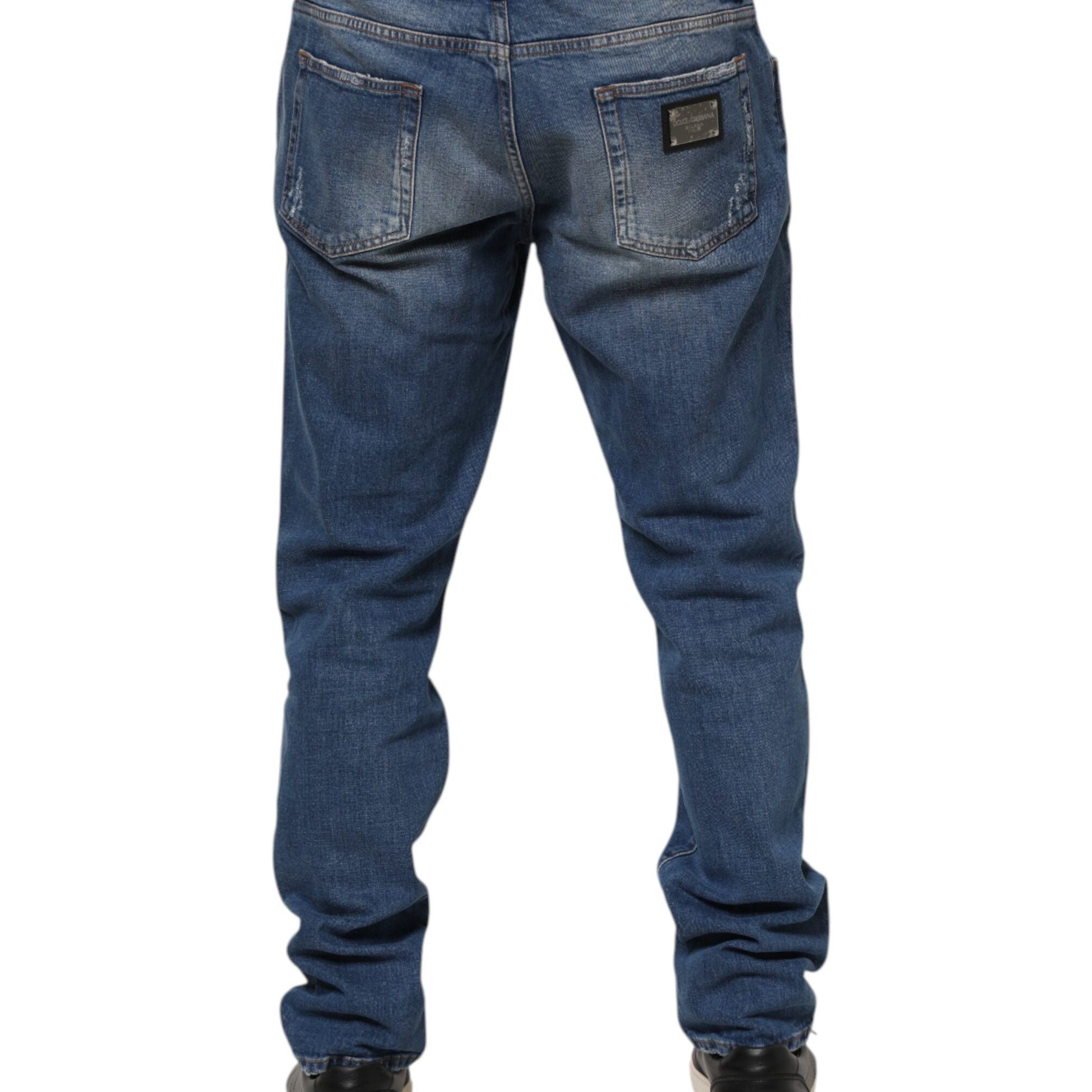 Dolce & Gabbana Blue Washed Cotton Logo Plaque Denim Jeans