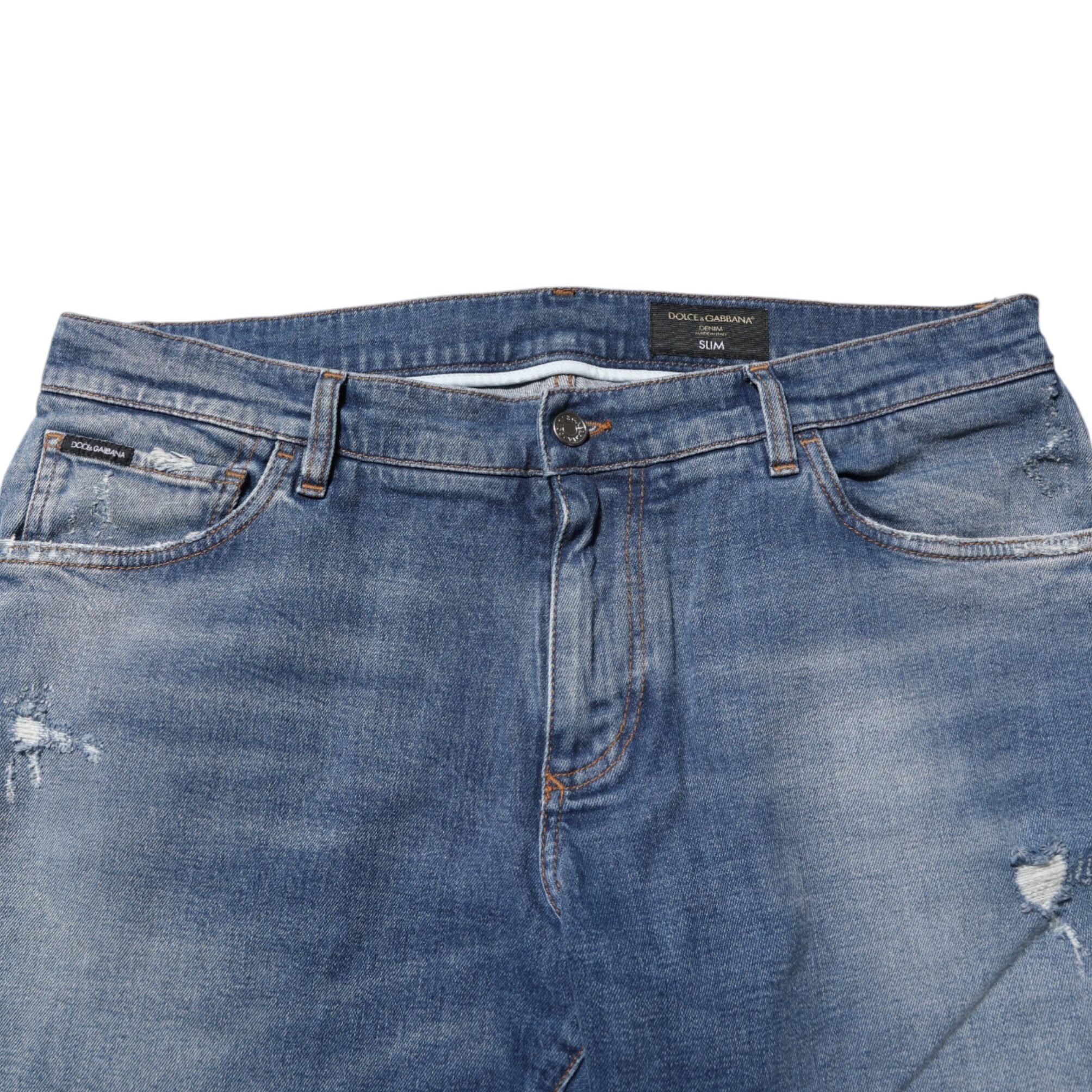 Dolce & Gabbana Blue Washed Cotton Logo Plaque Denim Jeans