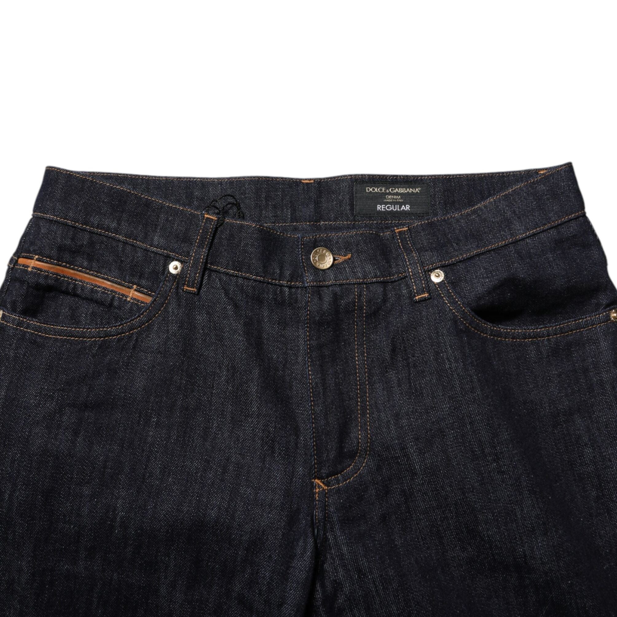 Dolce & Gabbana Dark Blue Cotton Logo Plaque Men Denim Jeans