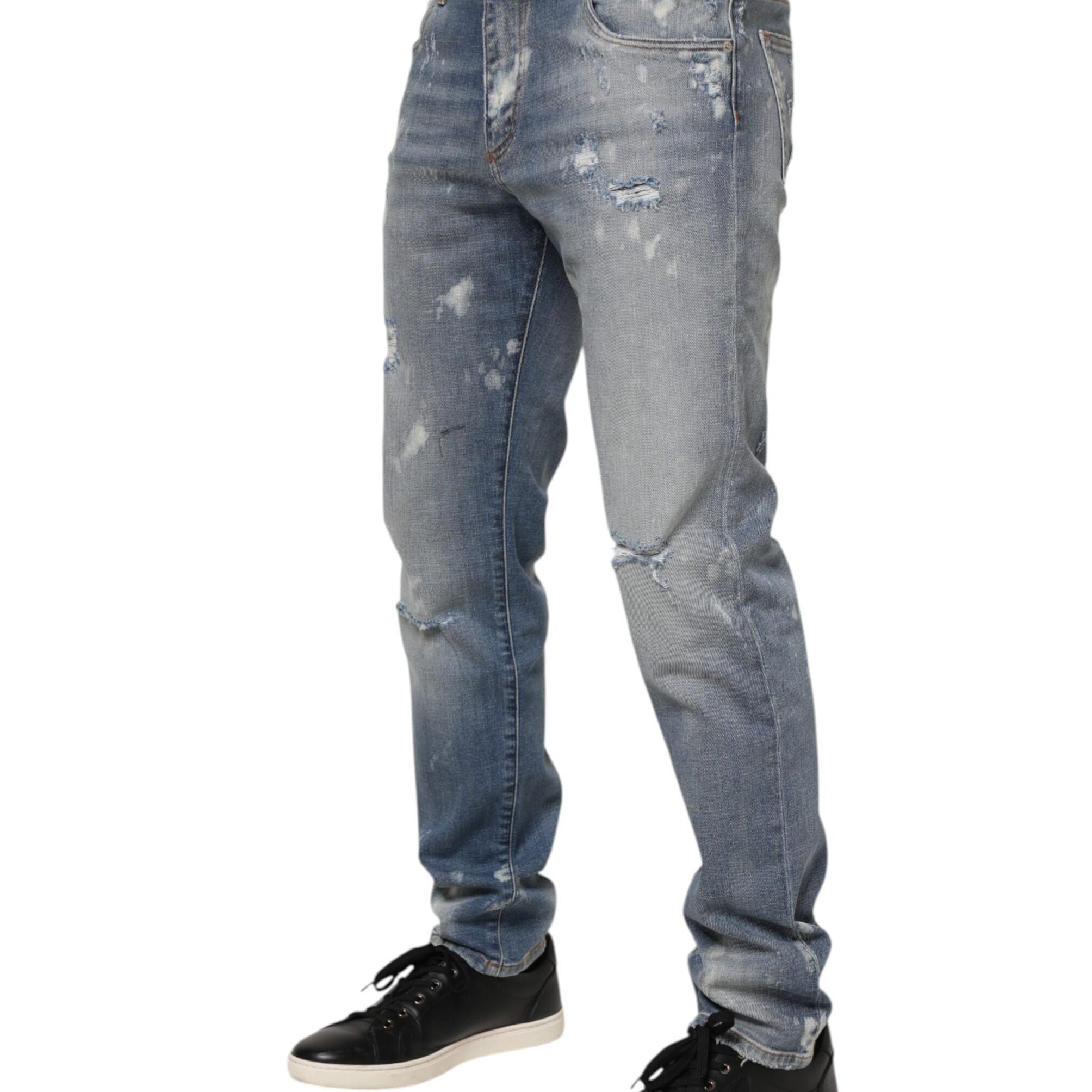Dolce & Gabbana Blue Cotton Tattered Slim Fit Men Denim Jeans