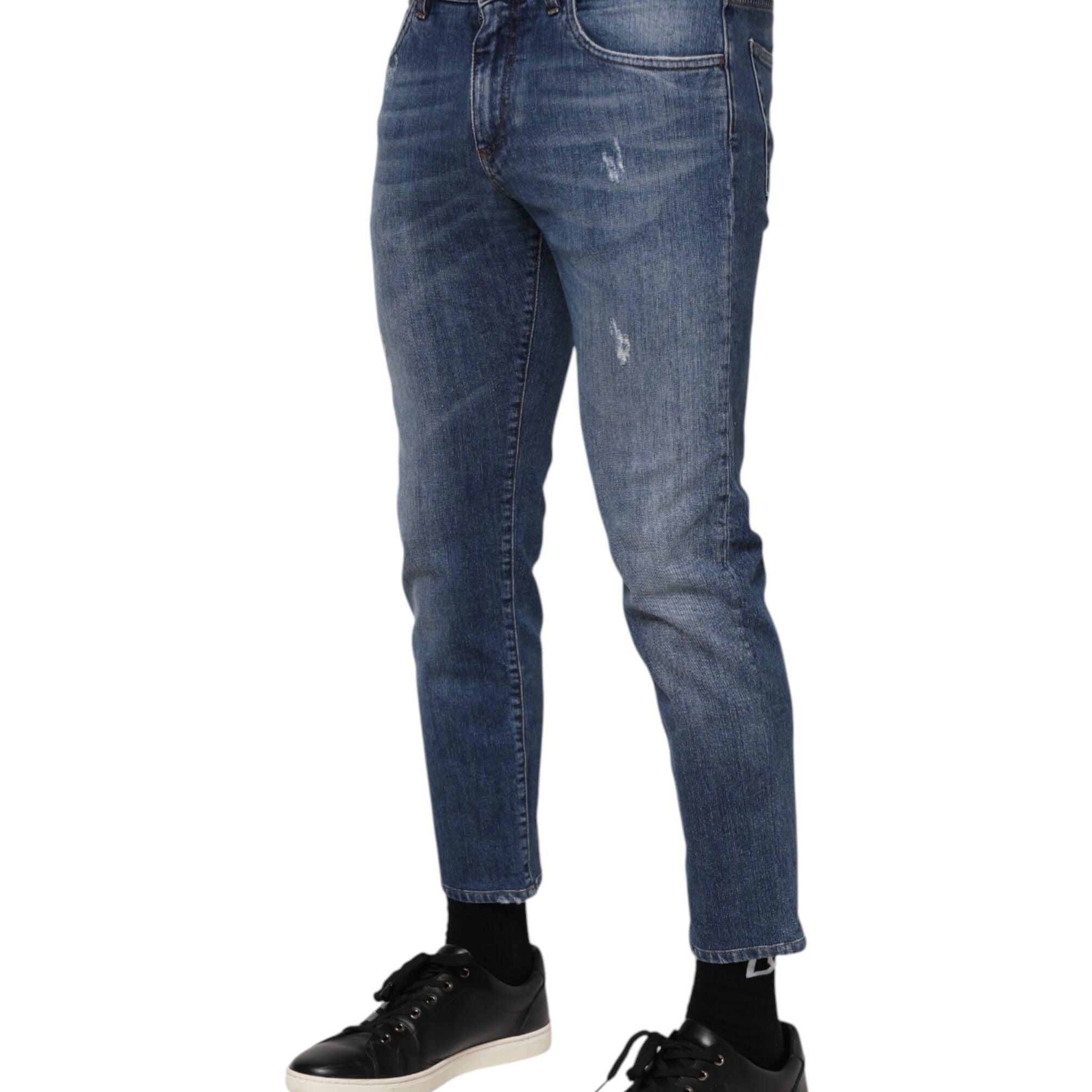 Dolce & Gabbana Blue Cotton Logo Plaque Denim Jeans