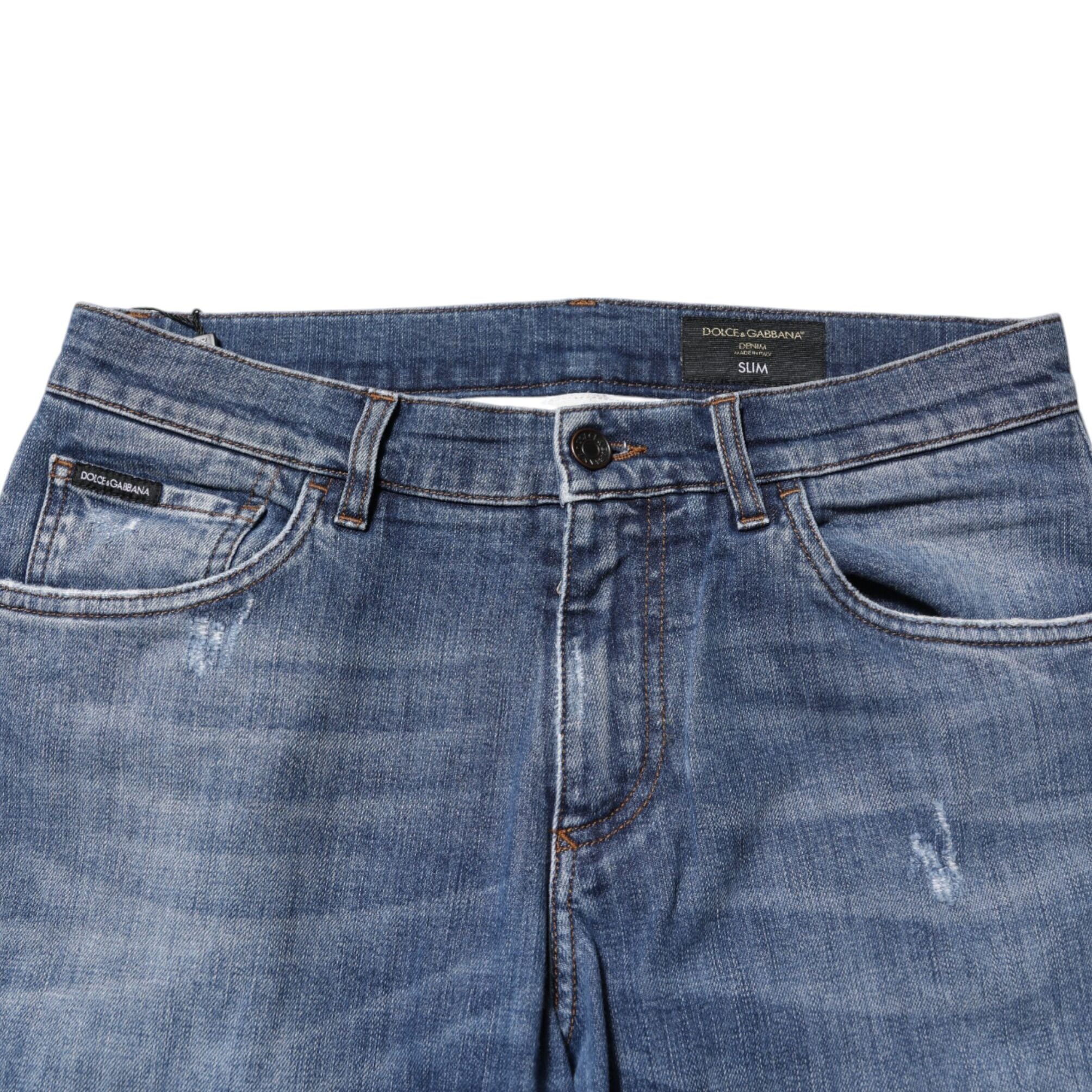 Dolce & Gabbana Blue Cotton Logo Plaque Denim Jeans