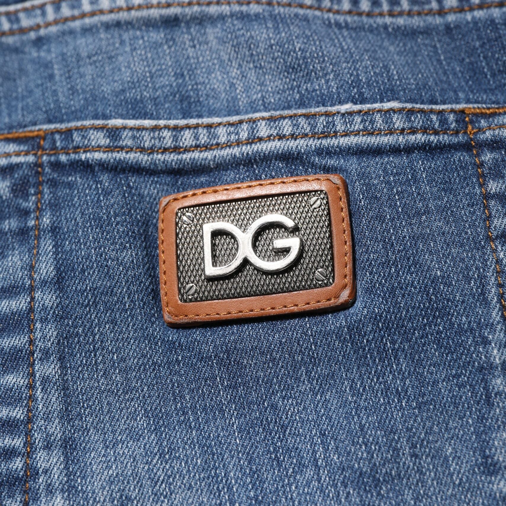 Dolce & Gabbana Blue Cotton Logo Plaque Denim Jeans