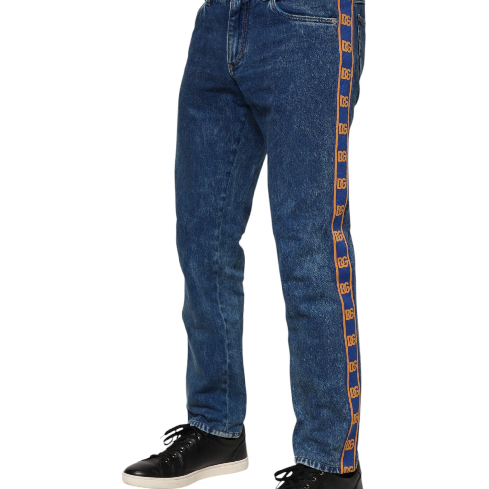 Dolce & Gabbana Blue Cotton Logo Plaque Denim Jeans