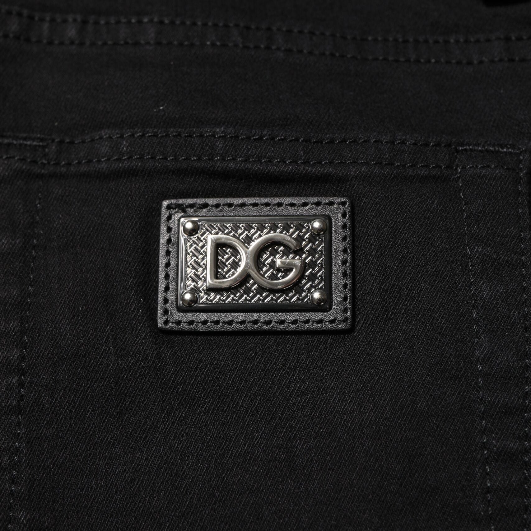 Dolce & Gabbana Dark Blue Cotton Logo Plaque GOLD Denim Jeans