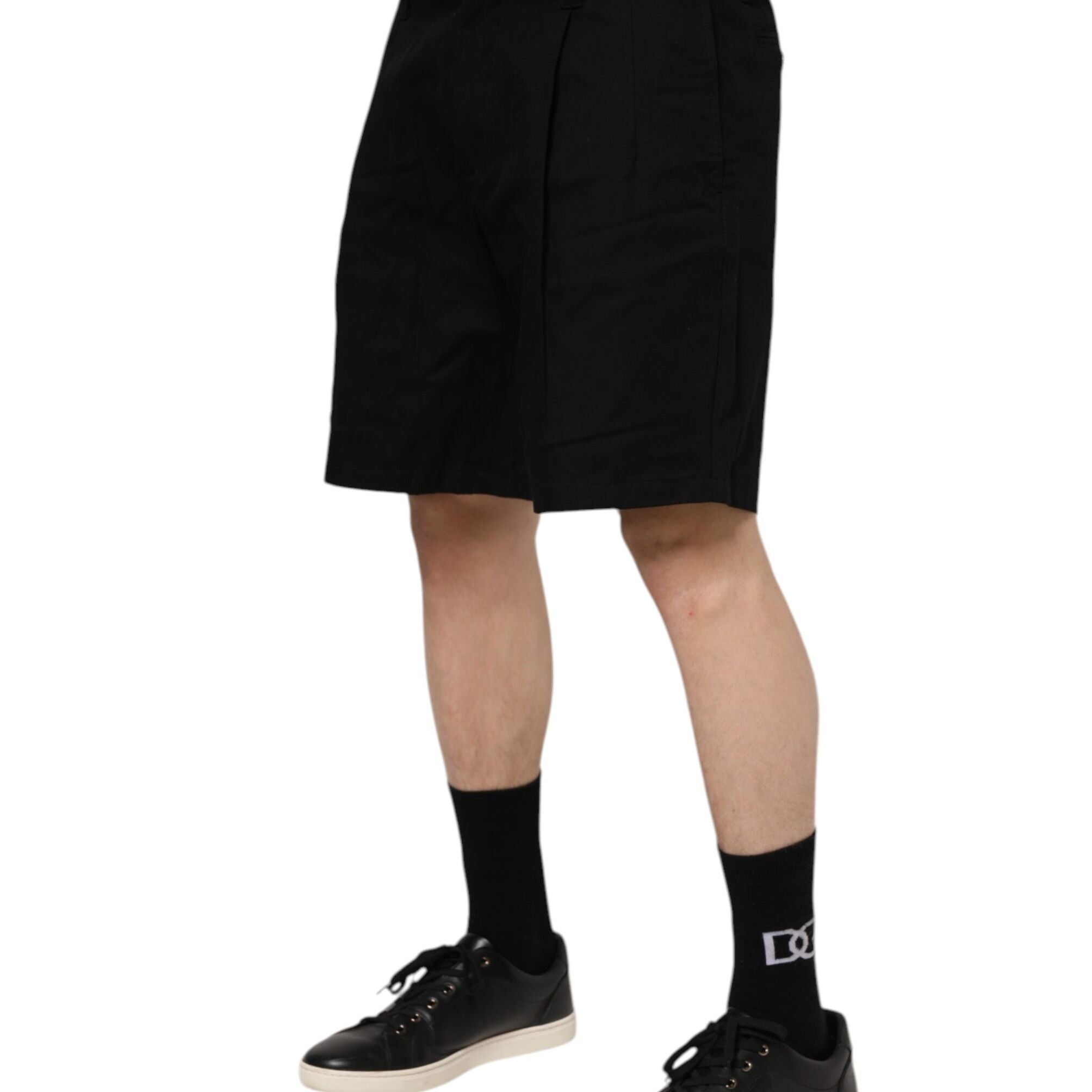Dolce & Gabbana Black Cotton Knee Length Men Bermuda Shorts