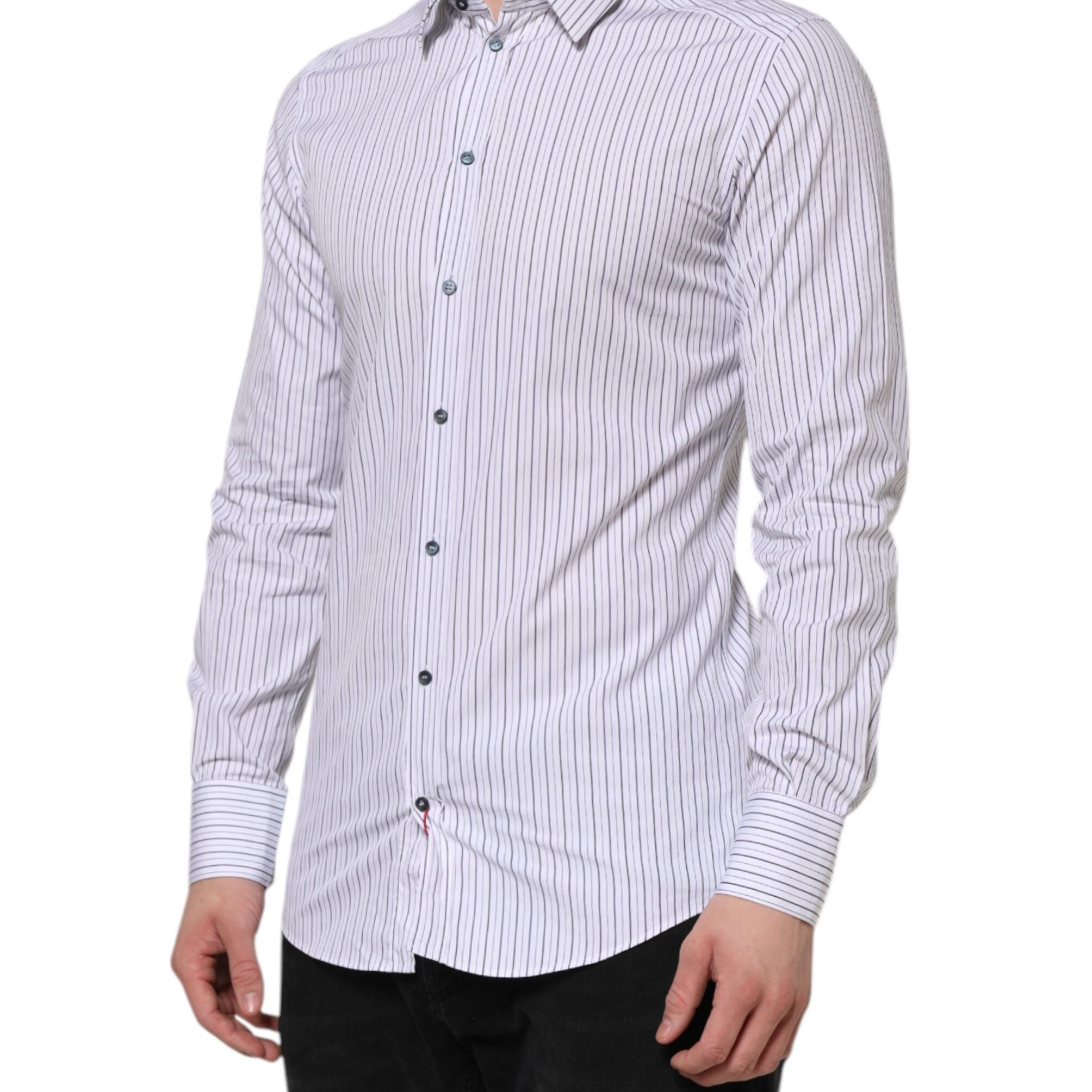 Dolce & Gabbana White Blue Striped Cotton GOLD Formal Shirt