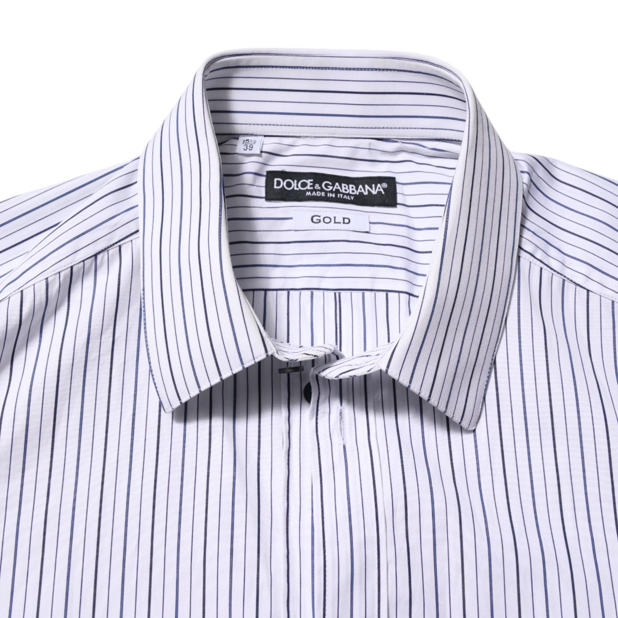 Dolce & Gabbana White Blue Striped Cotton GOLD Formal Shirt
