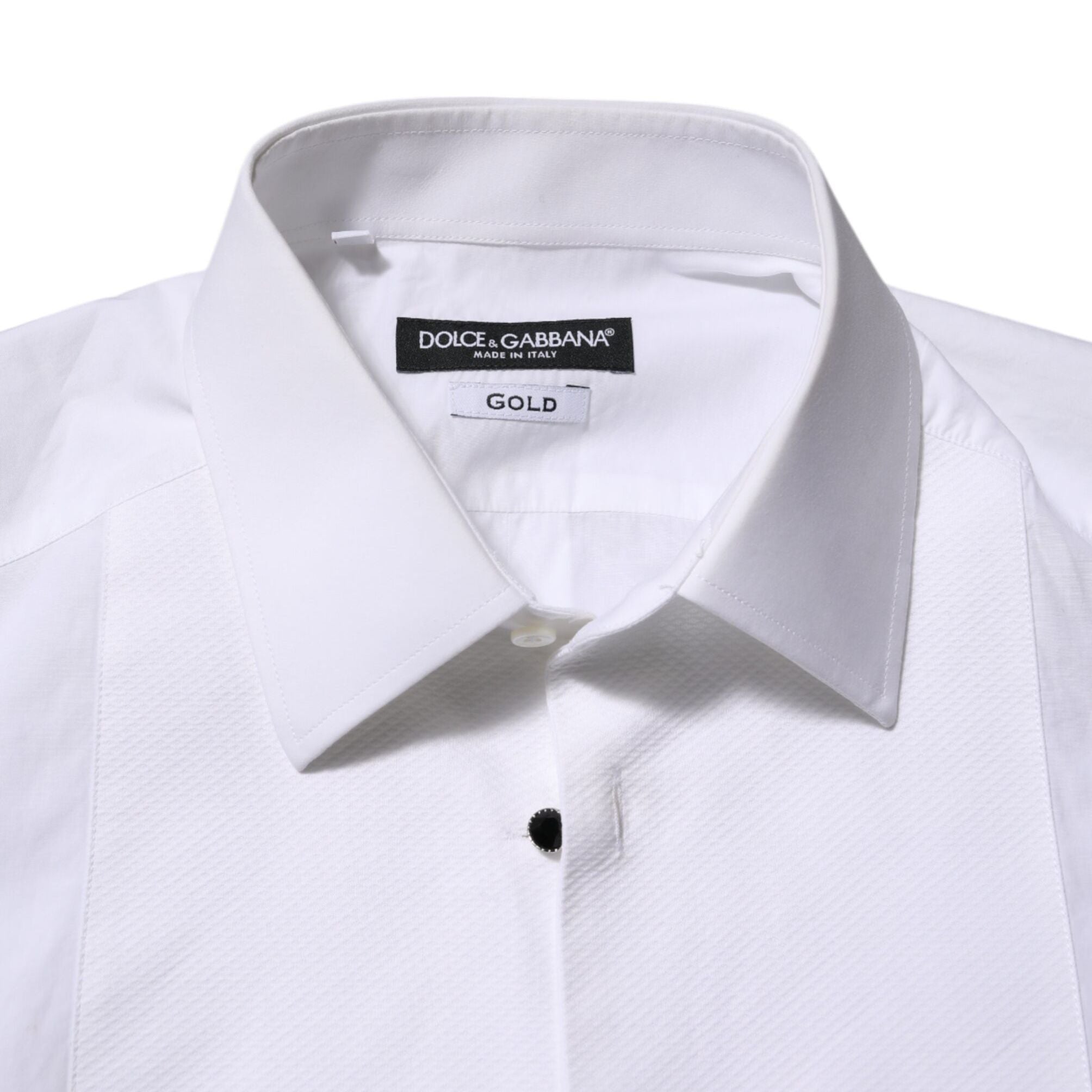 Dolce & Gabbana White Cotton GOLD Bib Poplin Formal Shirt