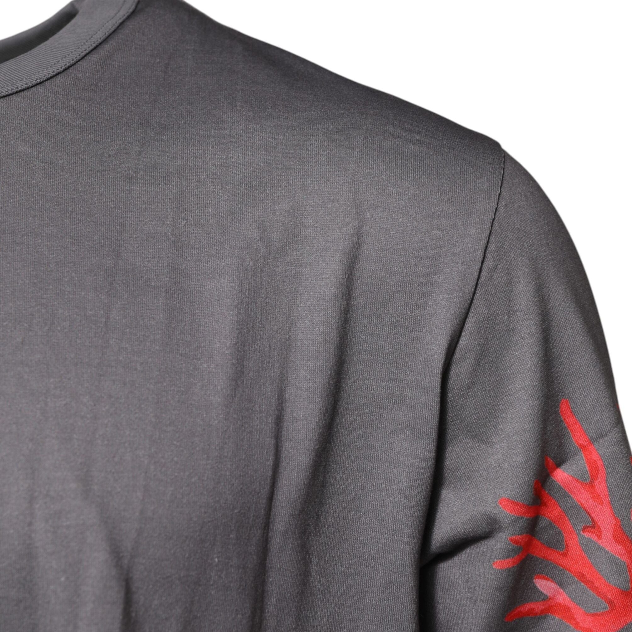 Dolce & Gabbana Gray Cotton Coral Print Logo Plaque T-shirt