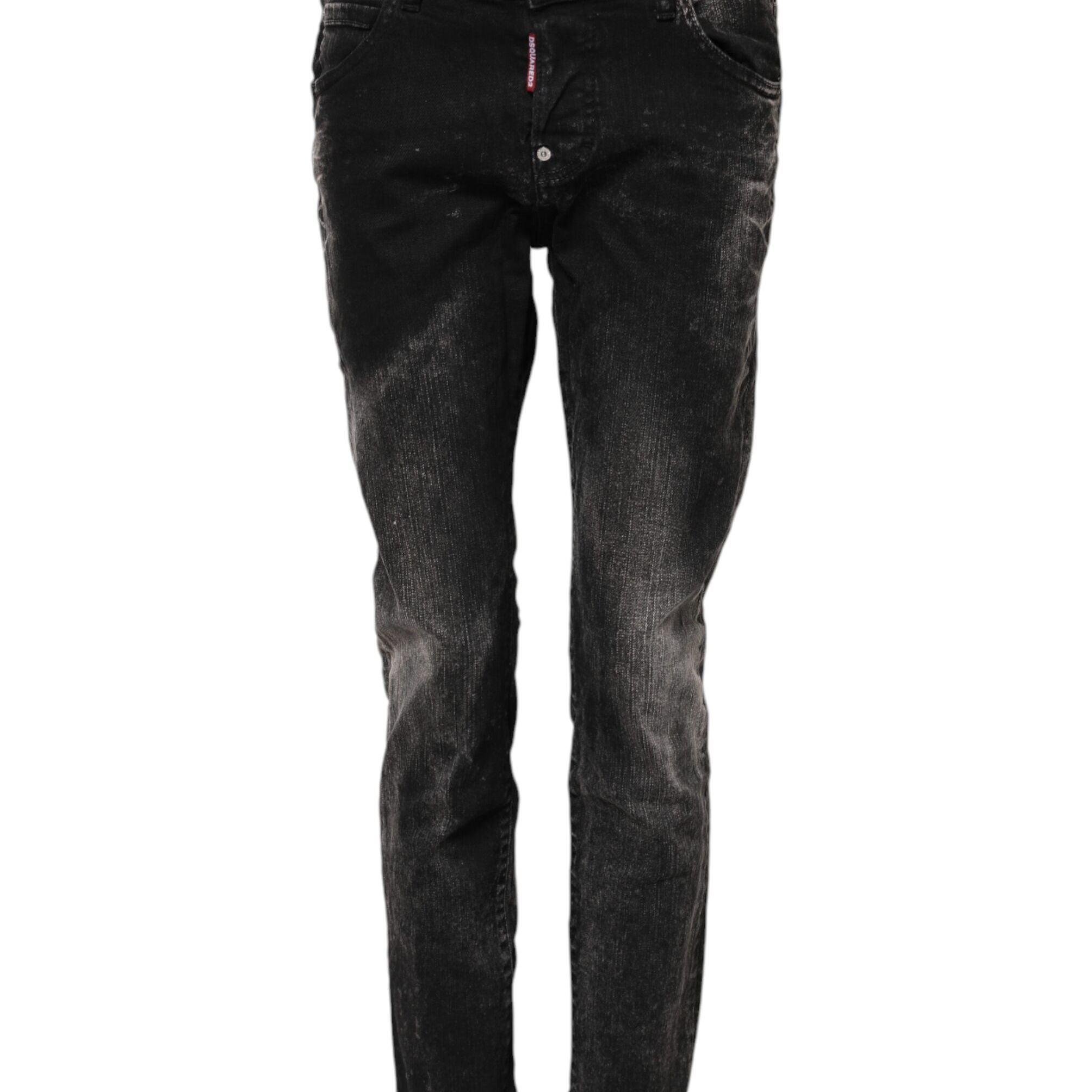 Dsquared² Black Washed Mid Waist Tapered Denim Jeans