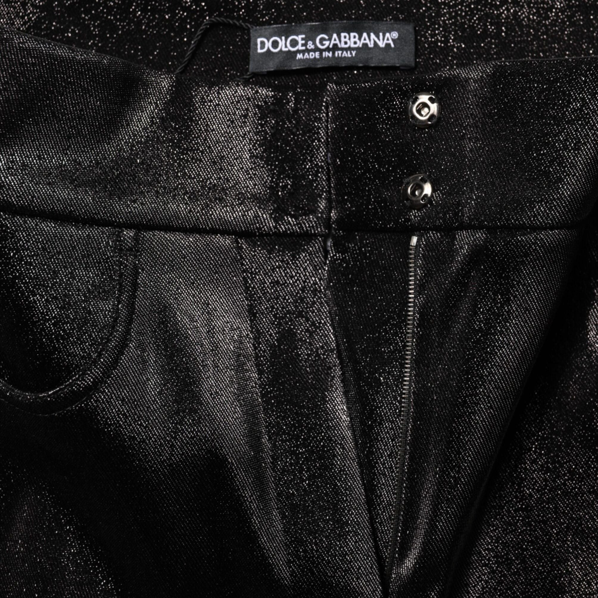 Dolce & Gabbana Black Cotton Stretch Silver Lurex Thread Pants