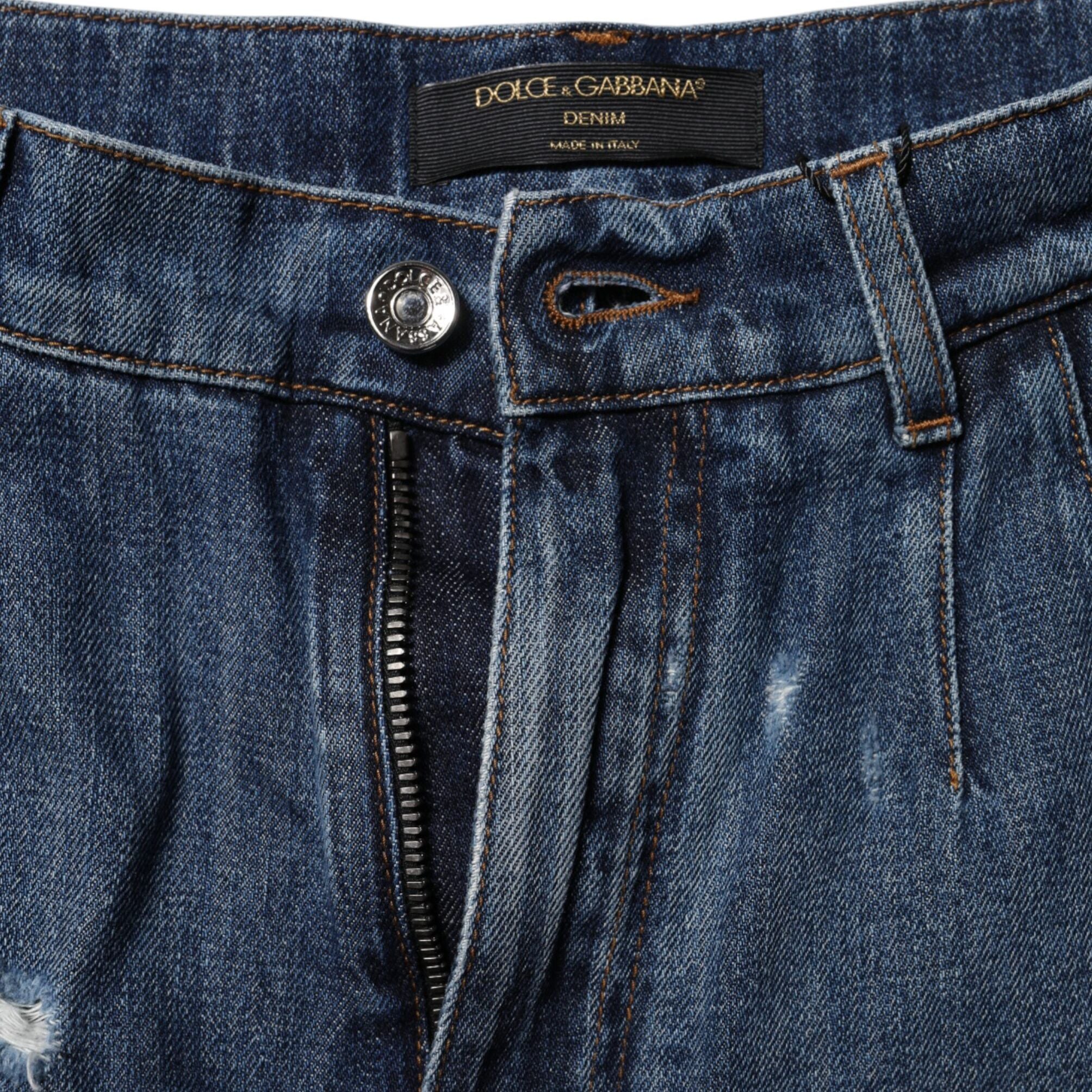 Dolce & Gabbana Blue Cotton Tattered Denim Bermuda Shorts