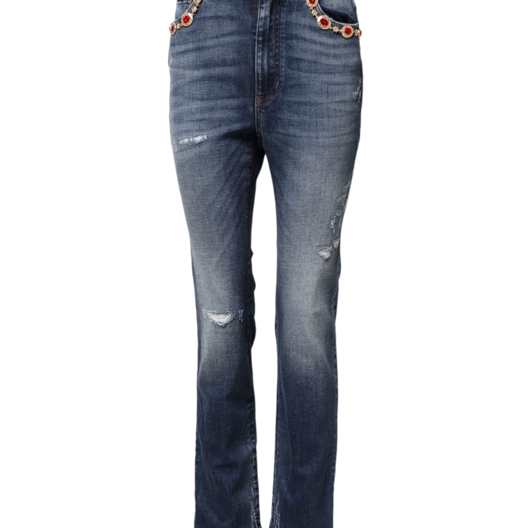 Dolce & Gabbana Blue Rhinestone Embellished Denim Jeans
