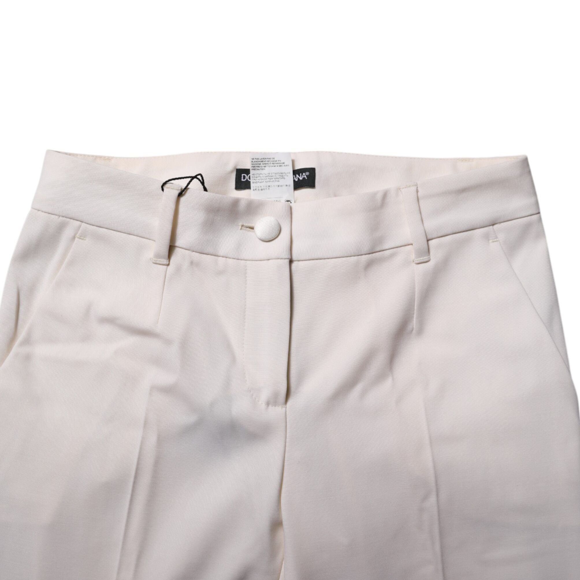 Dolce & Gabbana White Wool Tapered High Waist Pants