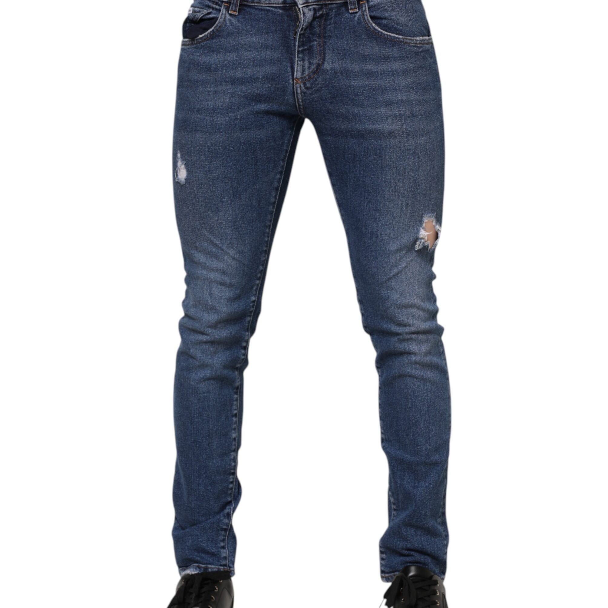 Dolce & Gabbana Blue Washed Skinny Cotton Tattered Denim Jeans