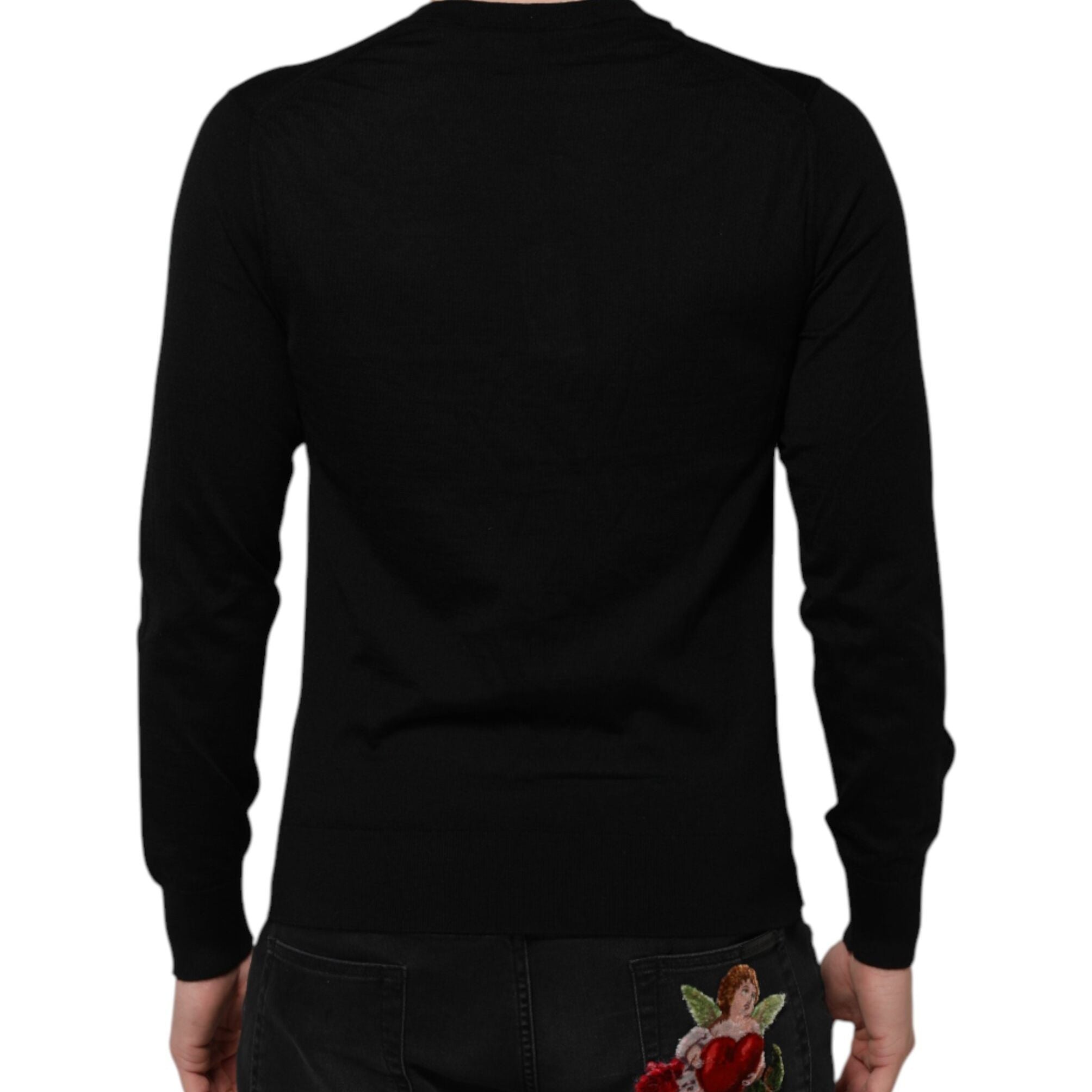 Dolce & Gabbana Dark Gray Embroidered Logo Pullover Sweater