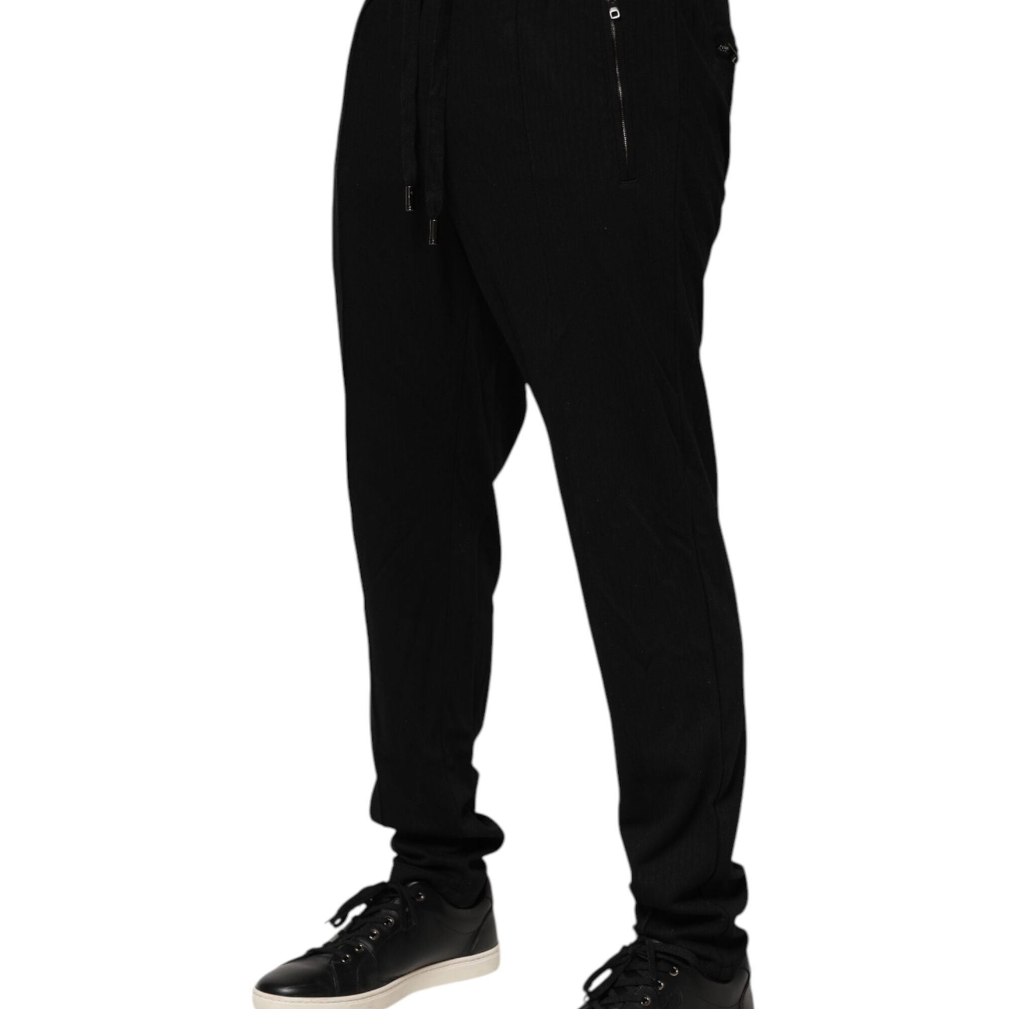 Dolce & Gabbana Black Viscose Skinny Logo Men Jogger Pants