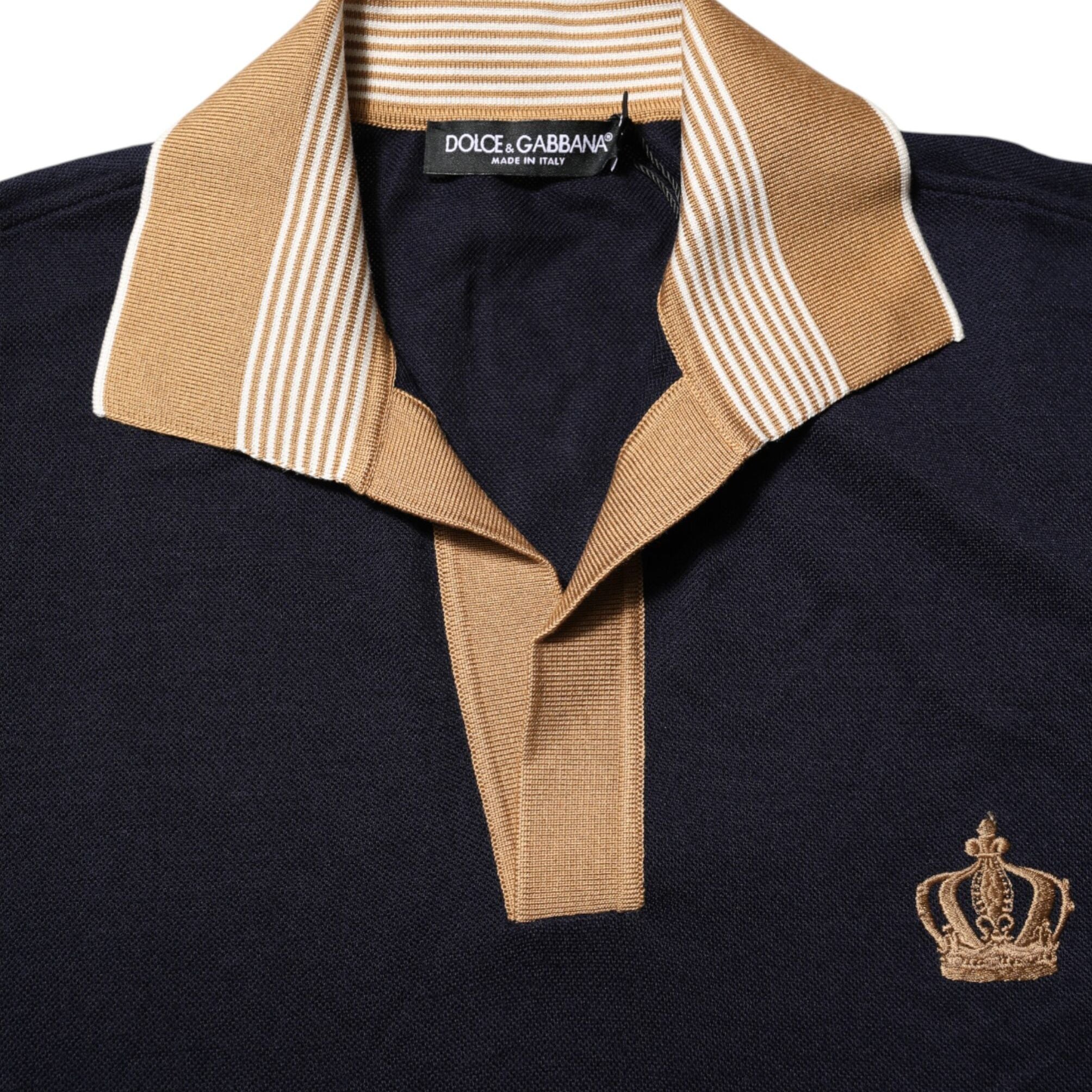 Dolce & Gabbana Black Cashmere Crown Logo Men Polo T-shirt