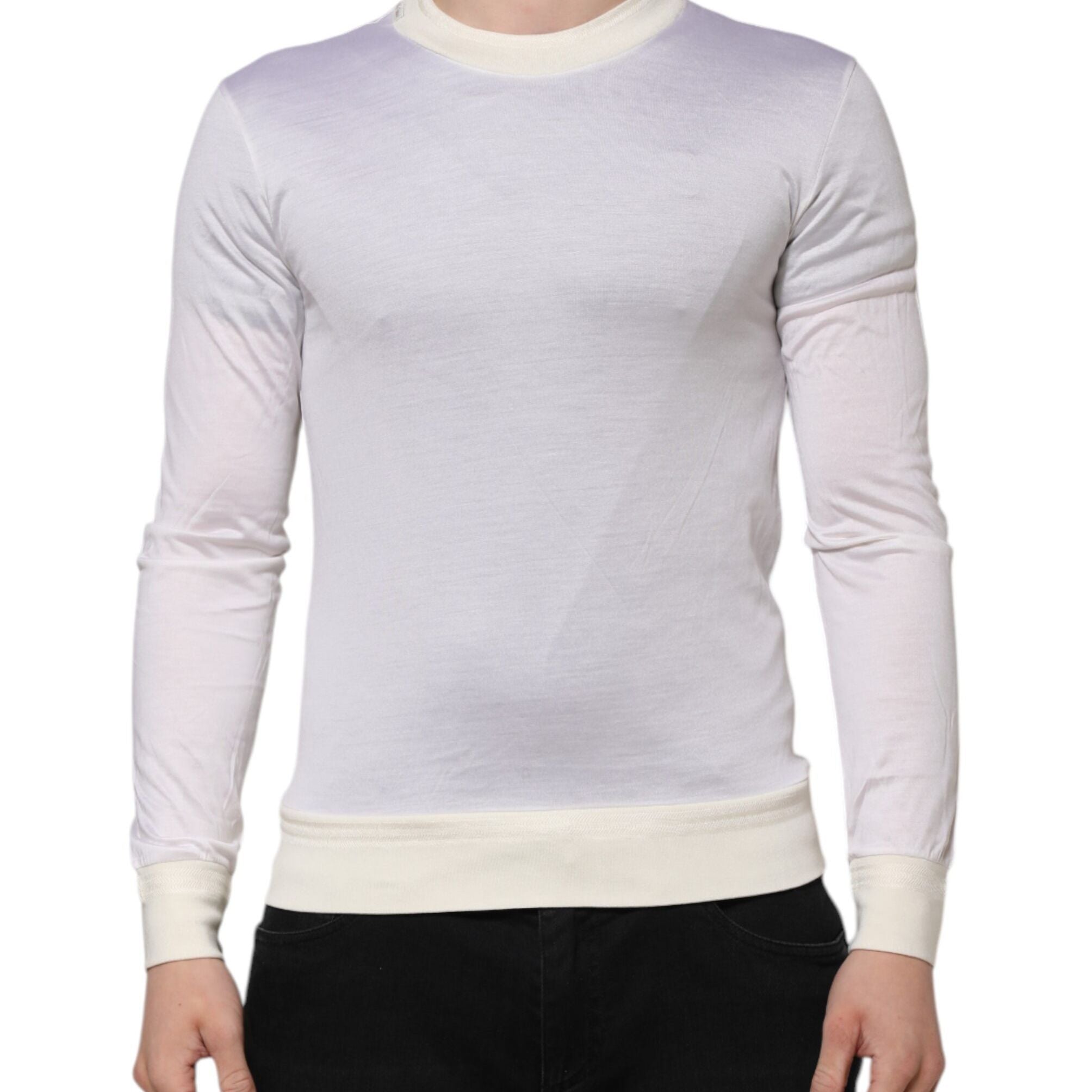 Dolce & Gabbana White Silk Crew Neck Long Sleeves T-shirt