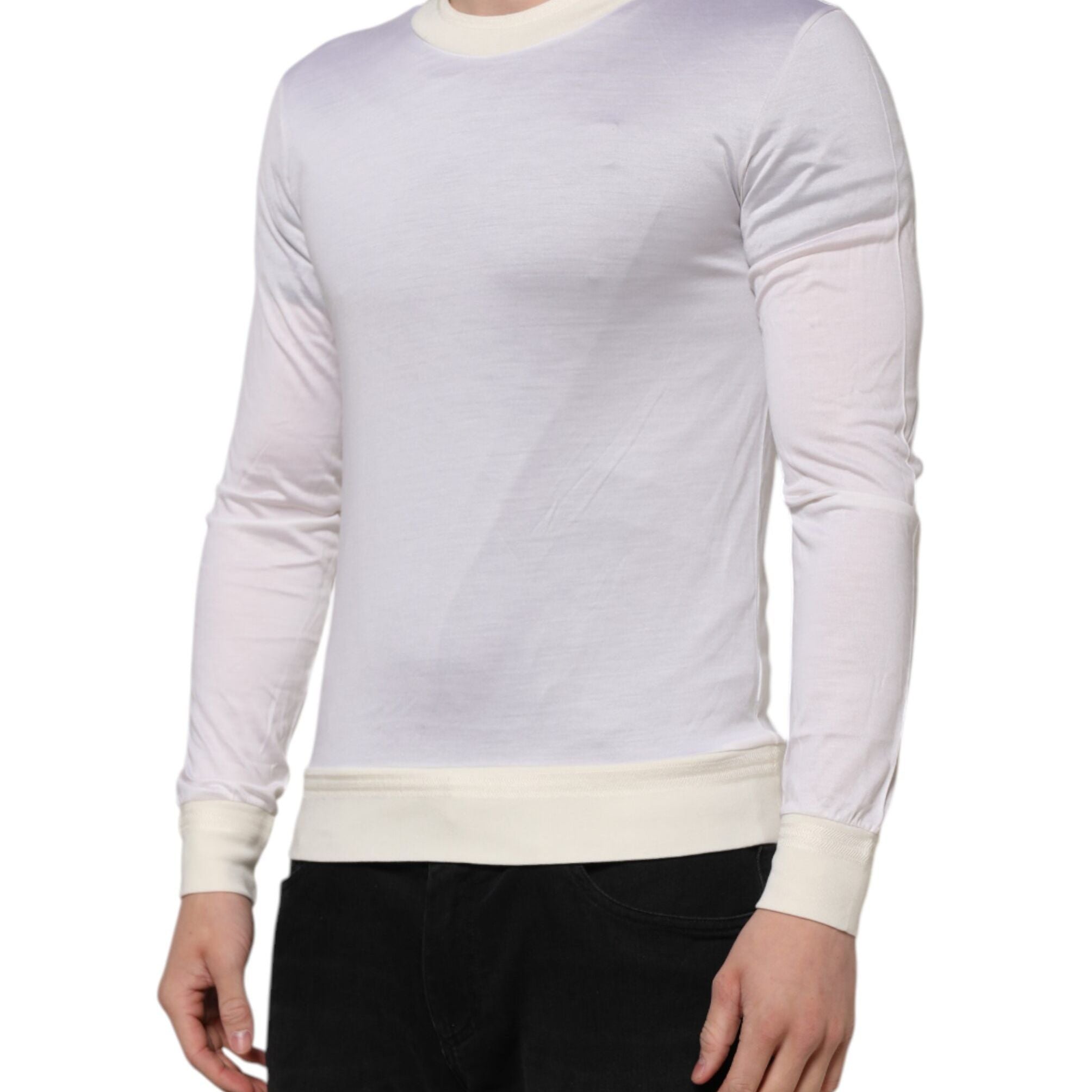 Dolce & Gabbana White Silk Crew Neck Long Sleeves T-shirt