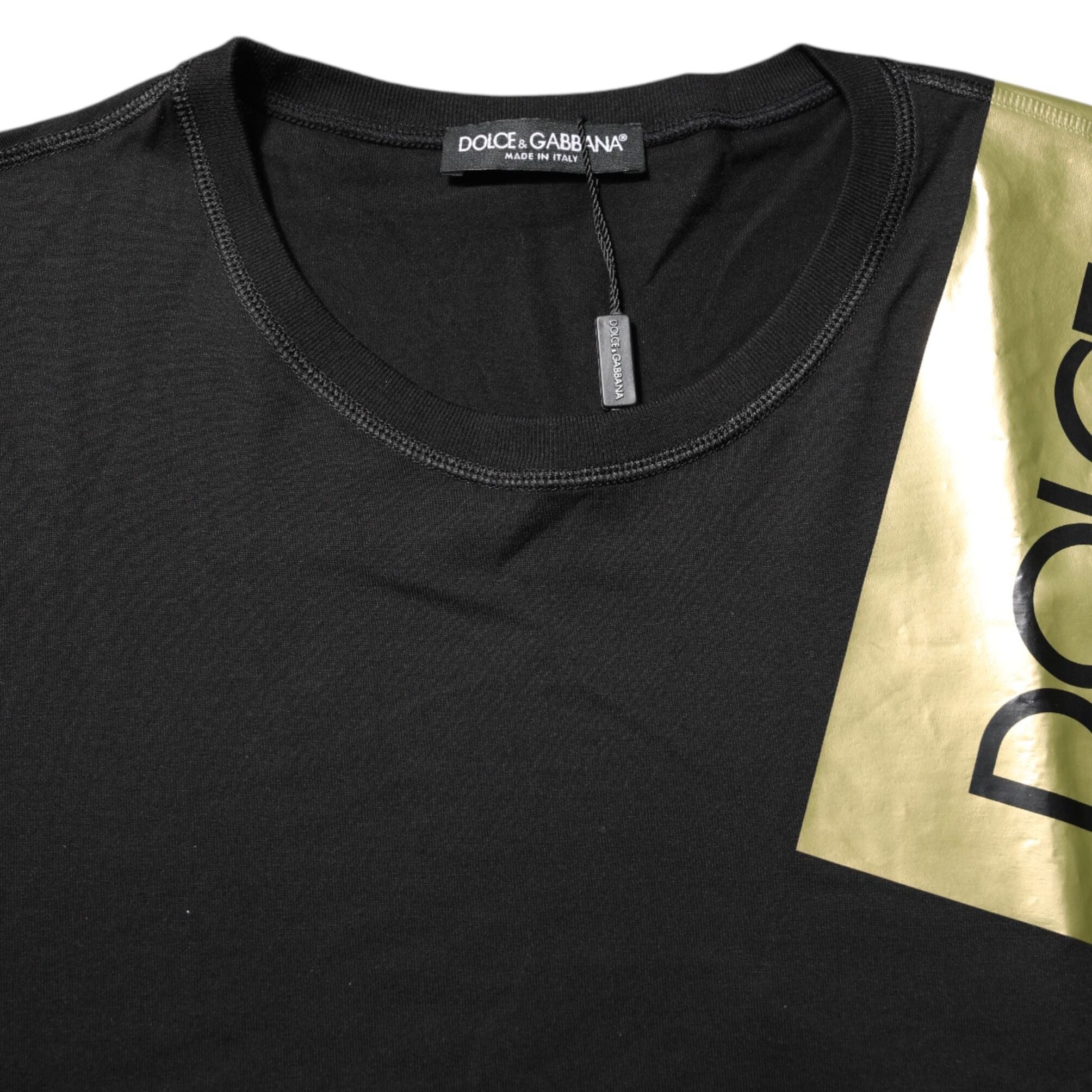 Dolce & Gabbana Black Logo Tape Cotton Men Crew Neck T-shirt