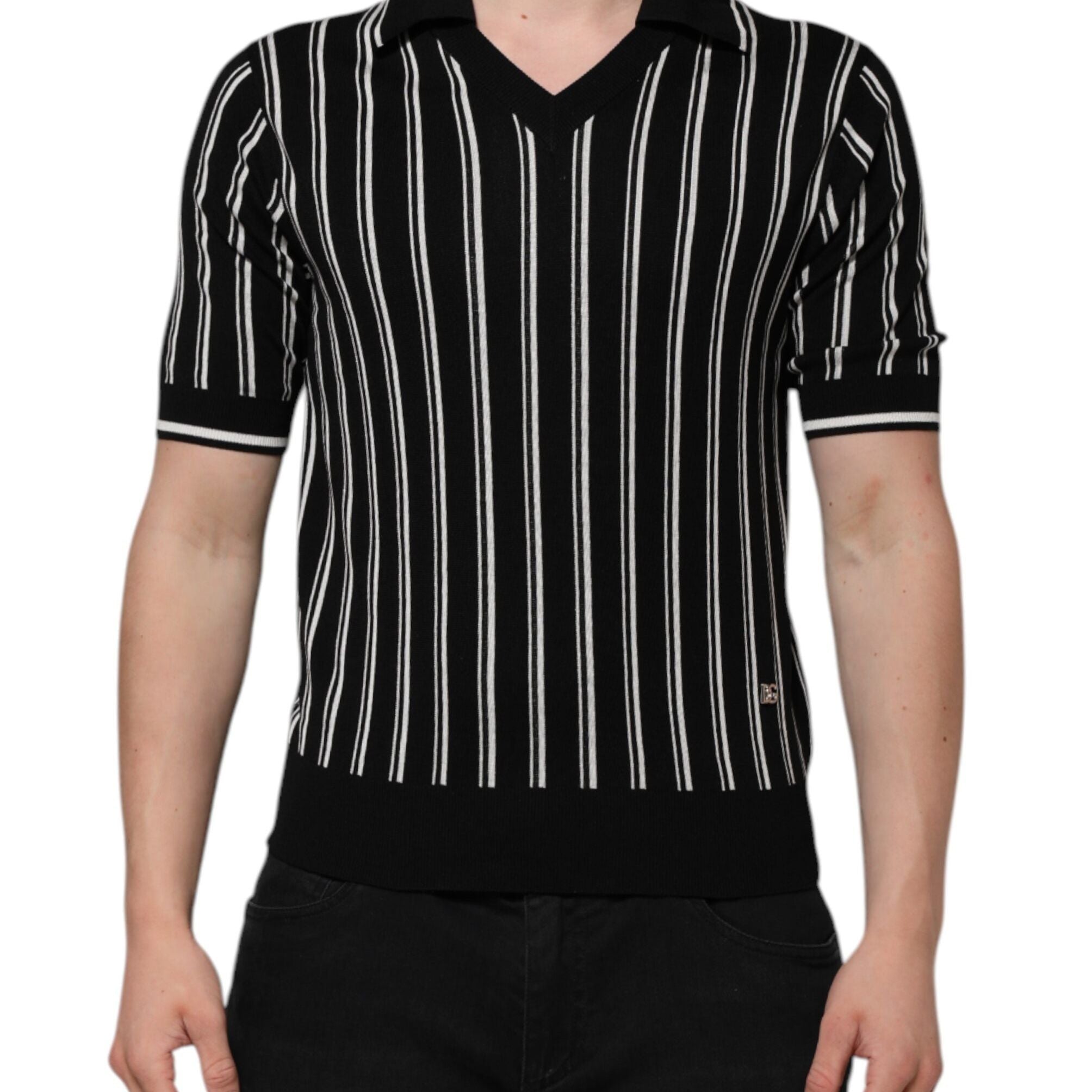 Dolce & Gabbana Black White Stripes Collared Polo T-shirt