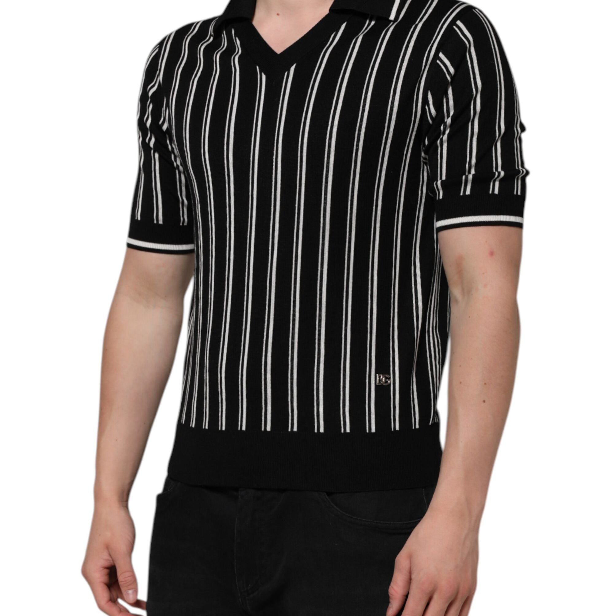 Dolce & Gabbana Black White Stripes Collared Polo T-shirt