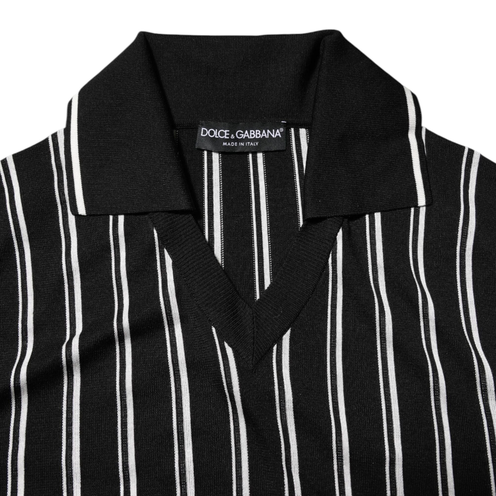 Dolce & Gabbana Black White Stripes Collared Polo T-shirt