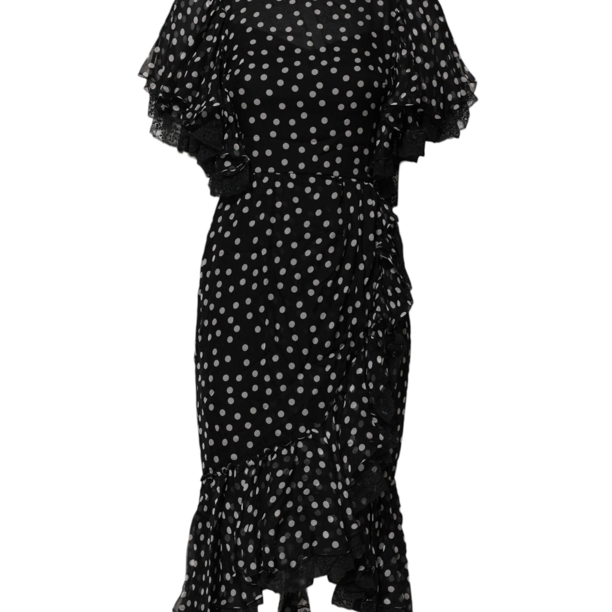 Dolce & Gabbana Black White Lace Polka Dot Chiffon Dress