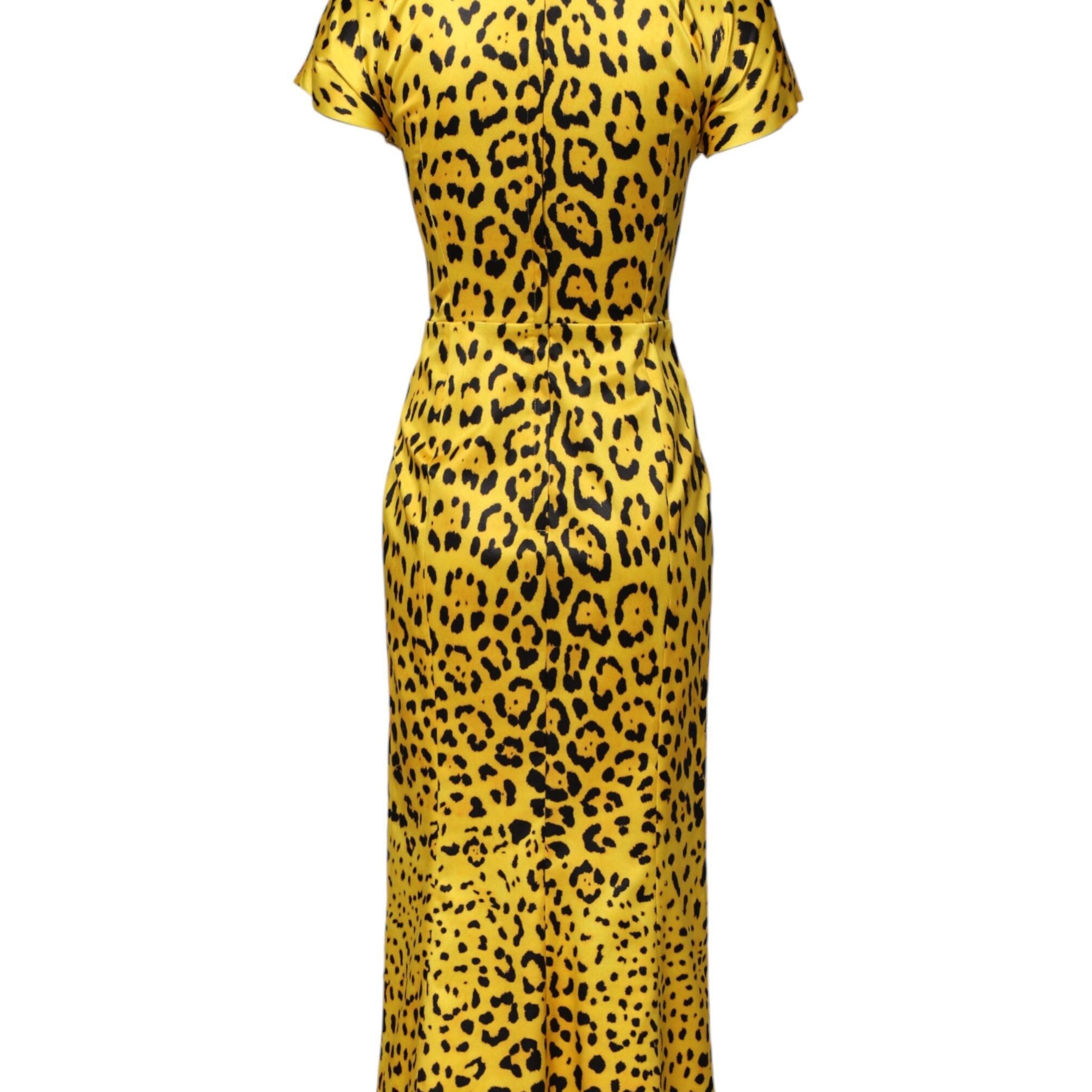 Dolce & Gabbana Yellow Polyester Leopard Midi Sheath Dress