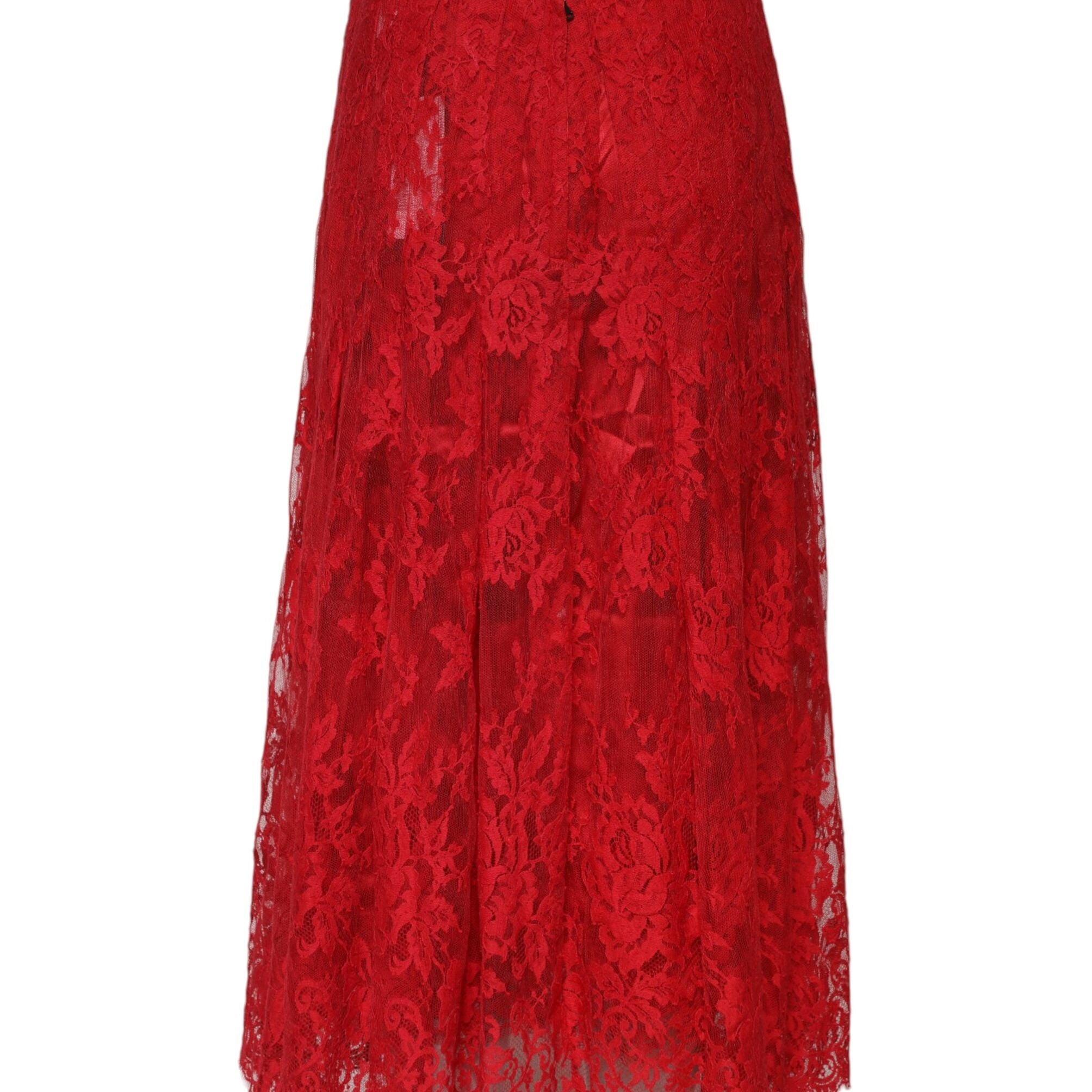 Dolce & Gabbana Red Cotton Floral Lace A-line Long Maxi Skirt