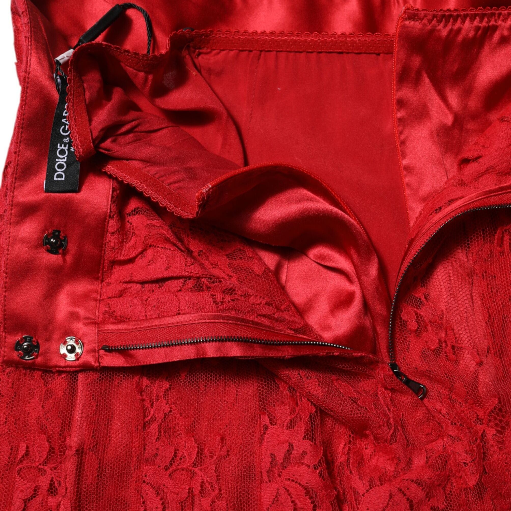 Dolce & Gabbana Red Cotton Floral Lace A-line Long Maxi Skirt