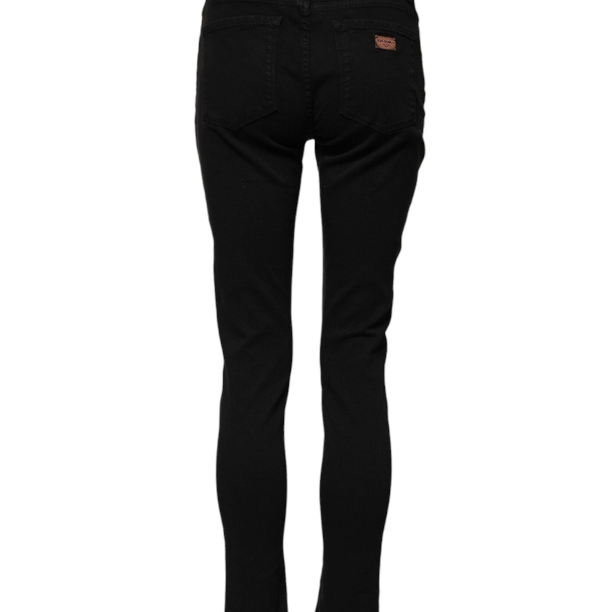 Dolce & Gabbana Black Cotton Logo Skinny Mid Waist Denim Jeans