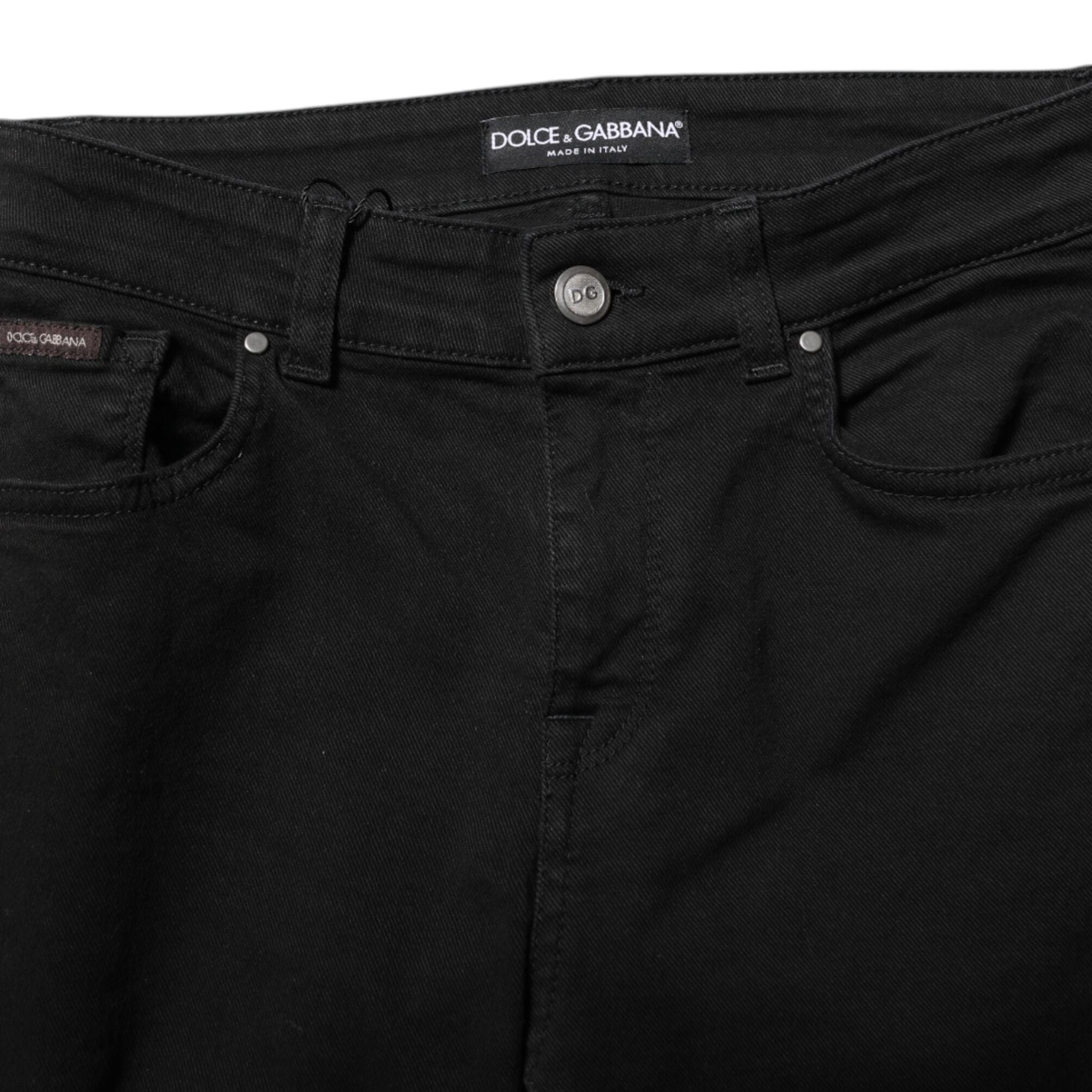 Dolce & Gabbana Black Cotton Logo Skinny Mid Waist Denim Jeans