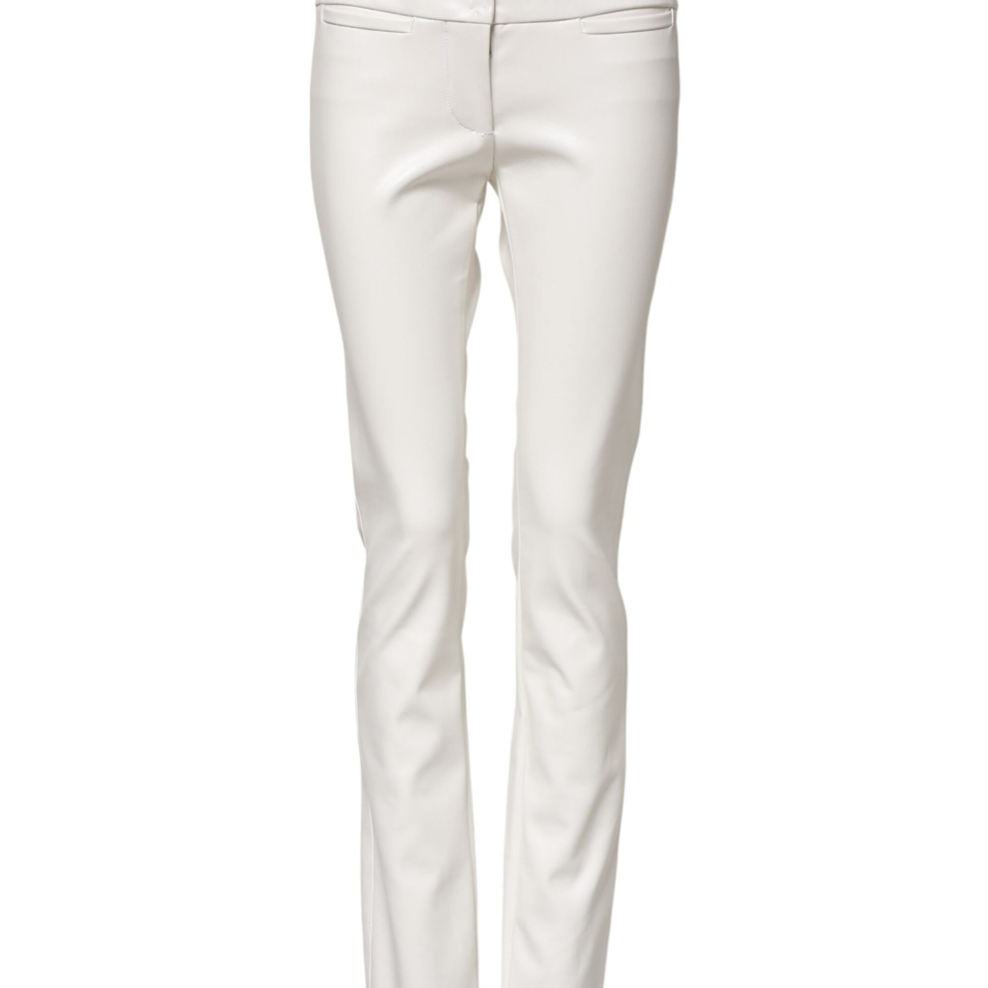 Dolce & Gabbana White Polyurethane High Waist Tapered Pants