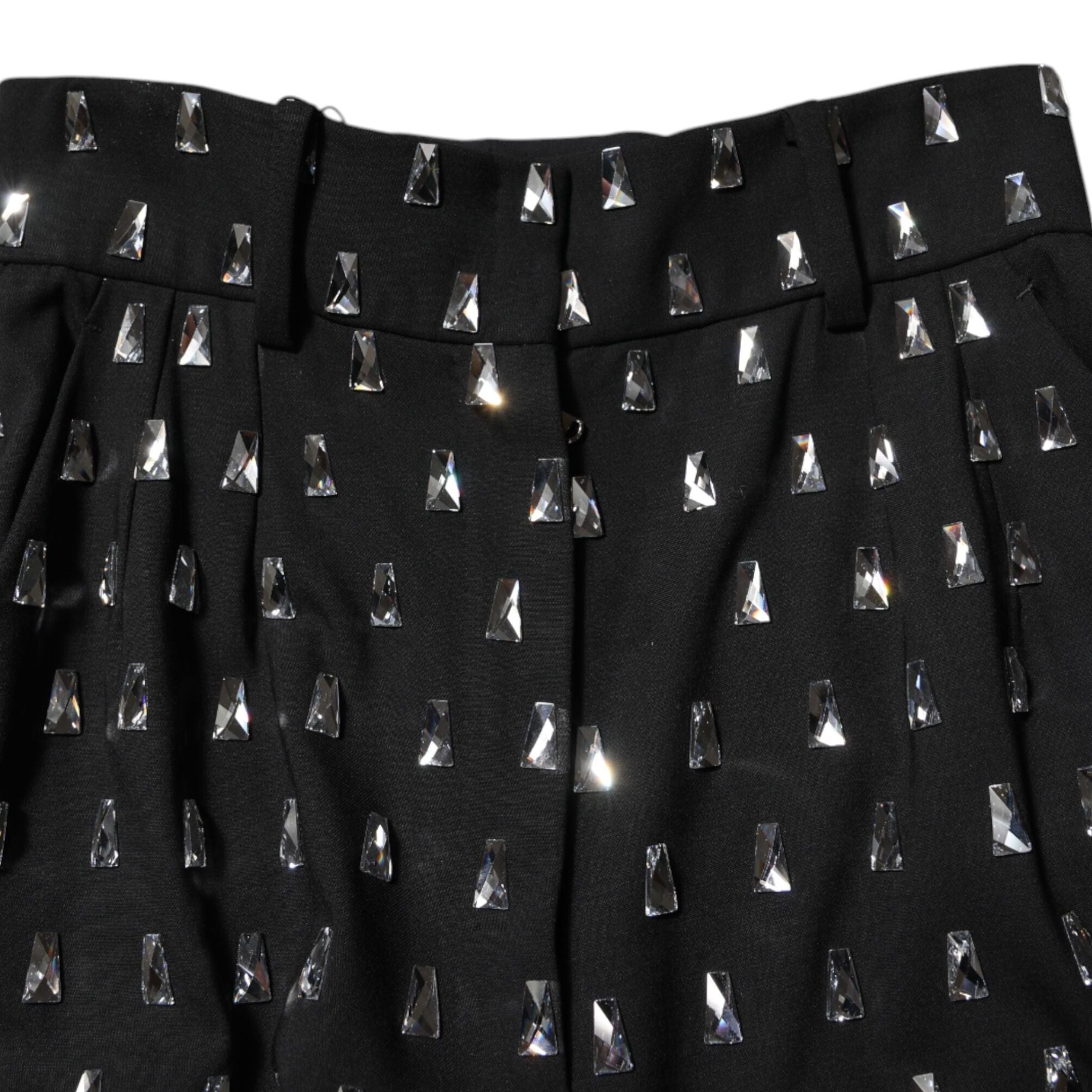 Dolce & Gabbana Black Crystal Embellished Wide Leg Pants