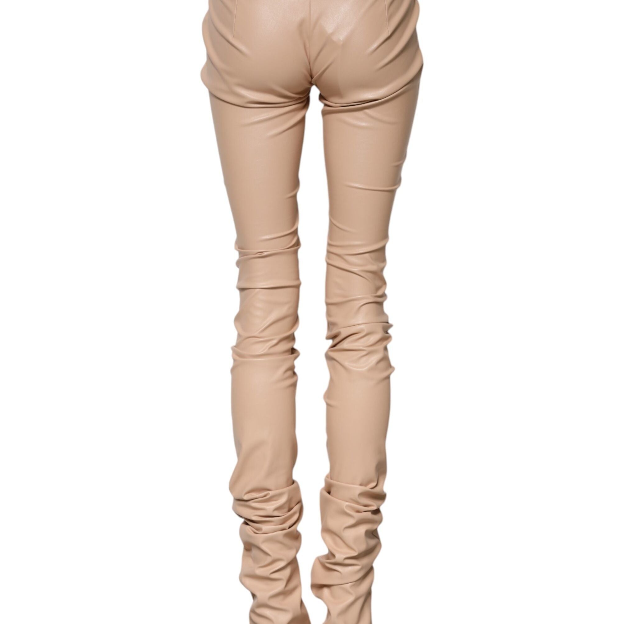 Dolce & Gabbana Beige Lace Details Mid Waist Skinny Pants