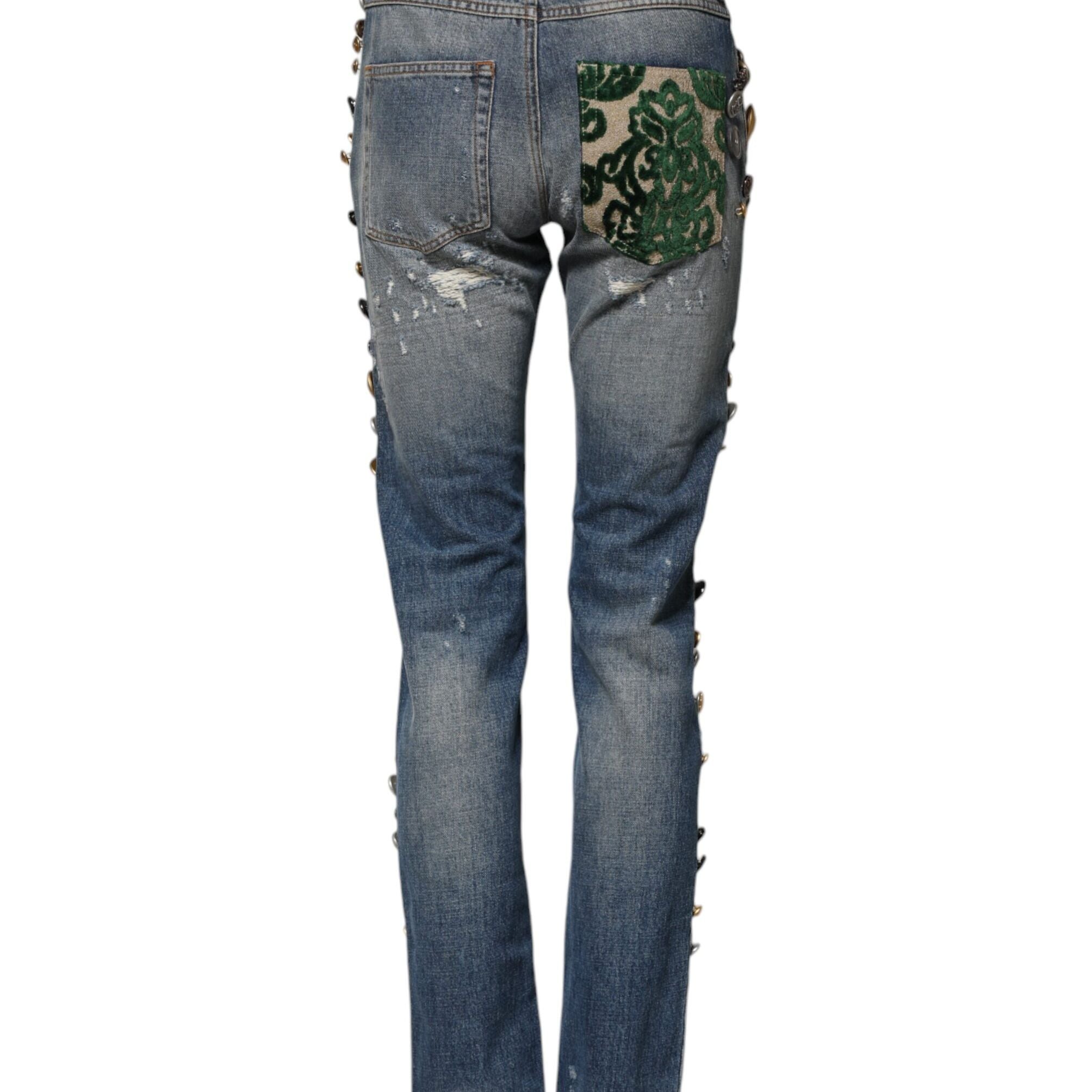 Dolce & Gabbana Blue Embellished Tattered SkinnyDenim Jeans