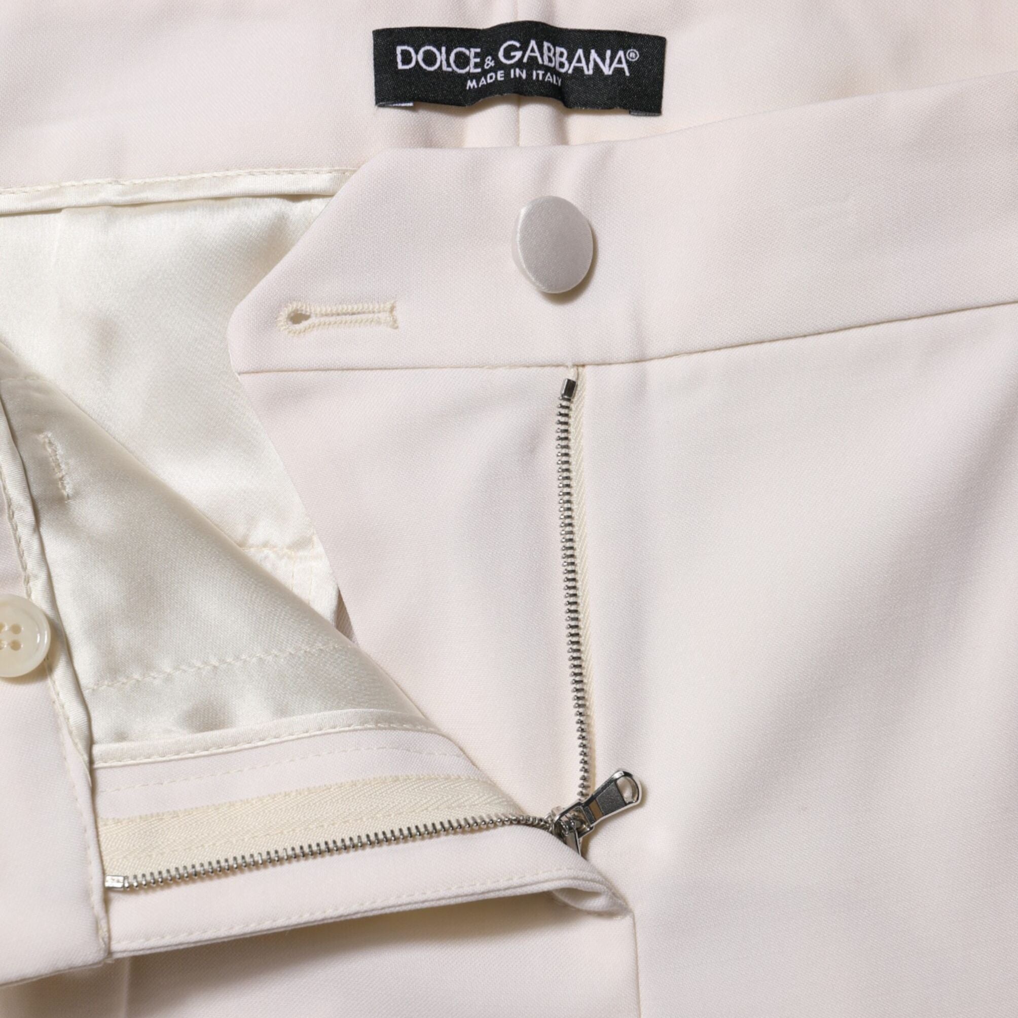 Dolce & Gabbana White Wool Mid Waist Tapered Trouser Pants