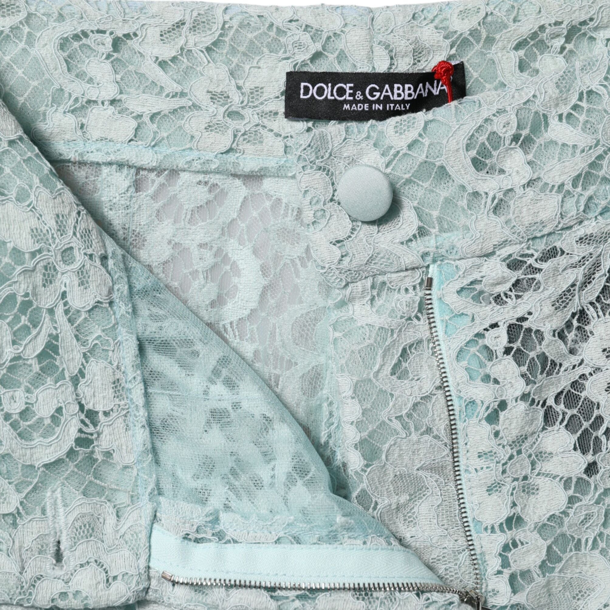 Dolce & Gabbana Mint Green Cotton Floral Lace Trousers Pants